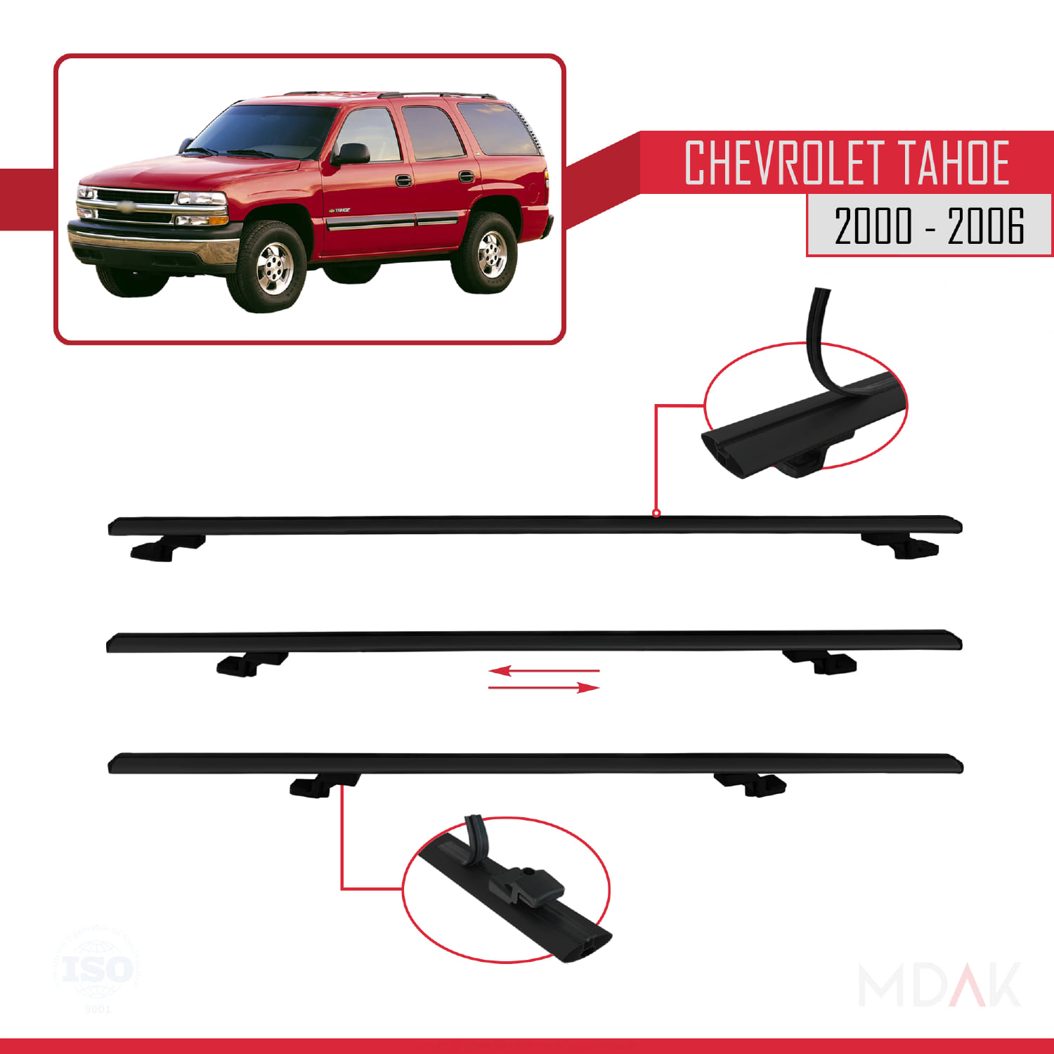 Chevrolet Tahoe 2000-2006 Arası ile Uyumlu BASIC Model Ara Atkı Tavan Barı Siyah 2 Adet - Görsel 5
