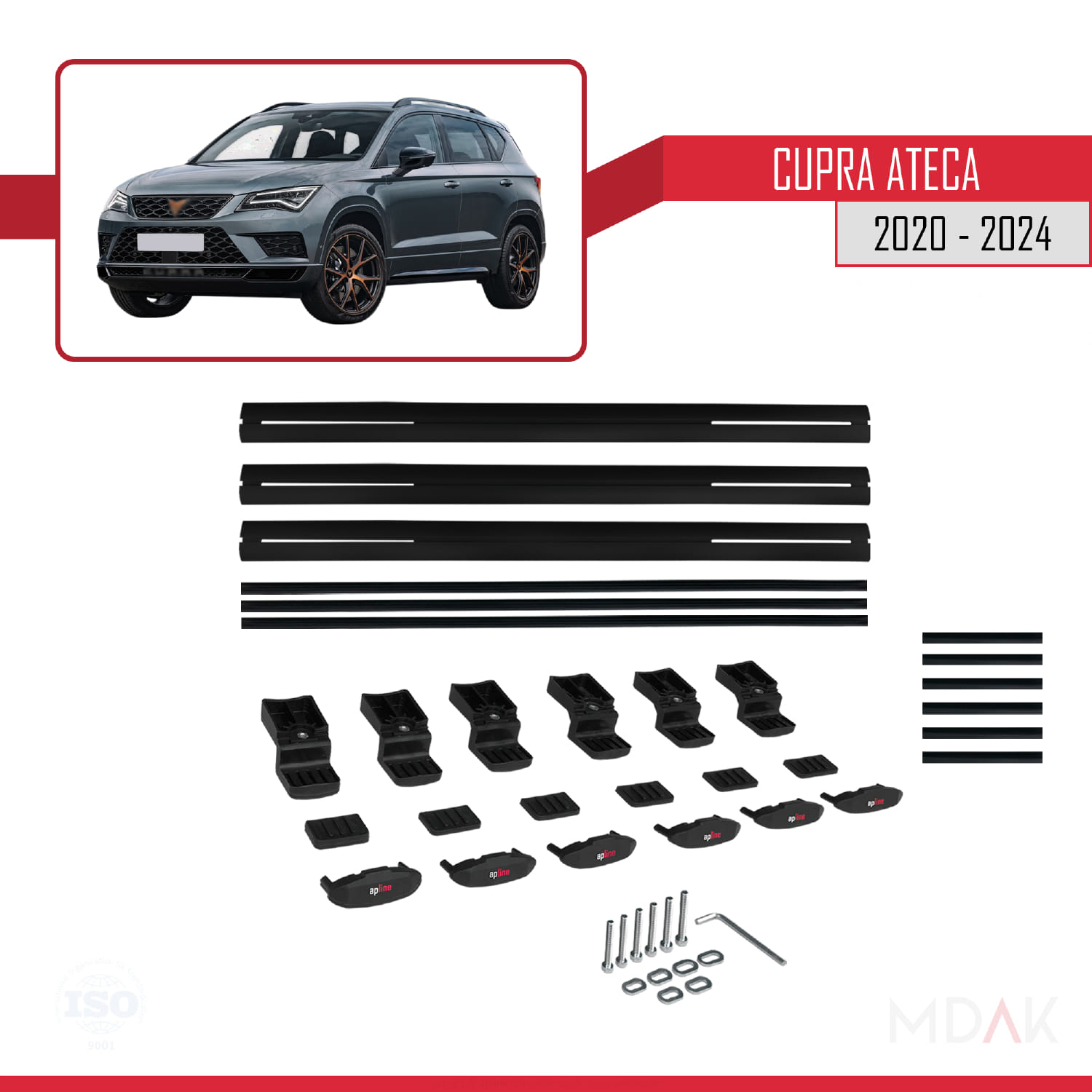 Cupra Ateca 2020-2024 Arası ile Uyumlu BASIC Model Ara Atkı Tavan Barı Siyah 3 Adet - Görsel 6