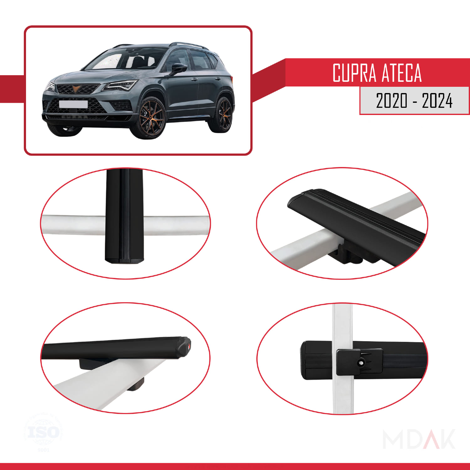 Cupra Ateca 2020-2024 Arası ile Uyumlu BASIC Model Ara Atkı Tavan Barı Siyah 3 Adet - Görsel 4