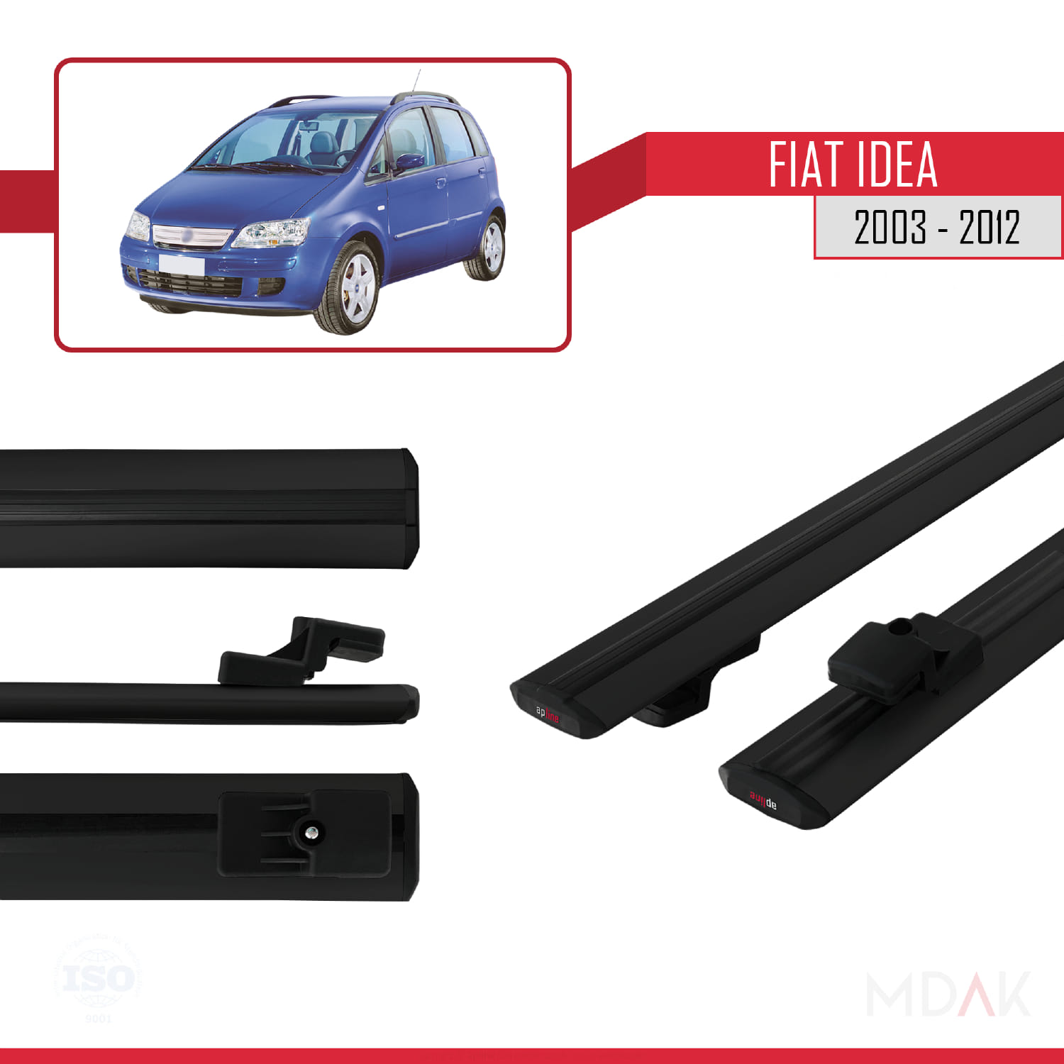 Fiat Idea 2003-2012 Arası ile Uyumlu BASIC Model Ara Atkı Tavan Barı Siyah 2 Adet - Görsel 3