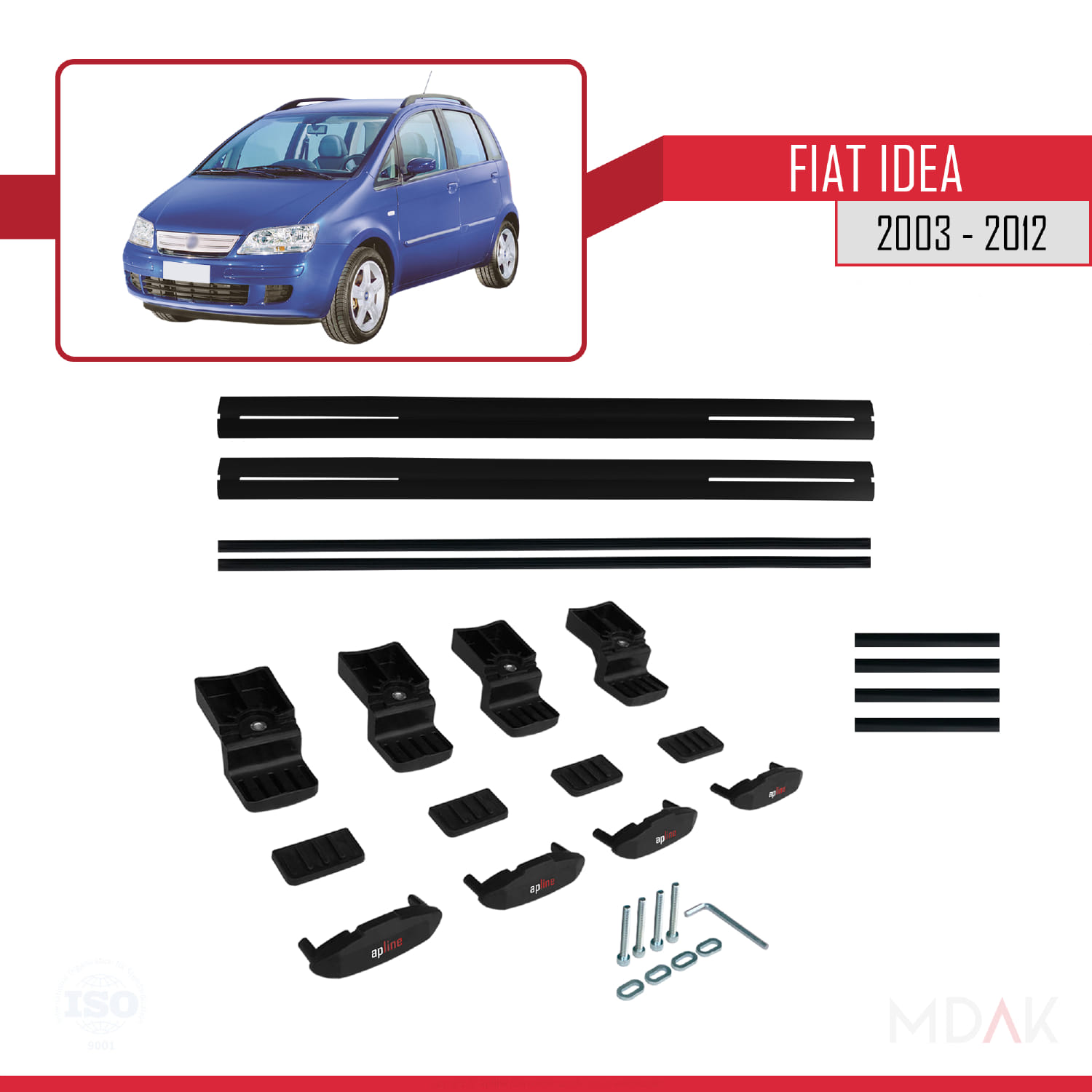Fiat Idea 2003-2012 Arası ile Uyumlu BASIC Model Ara Atkı Tavan Barı Siyah 2 Adet - Görsel 6