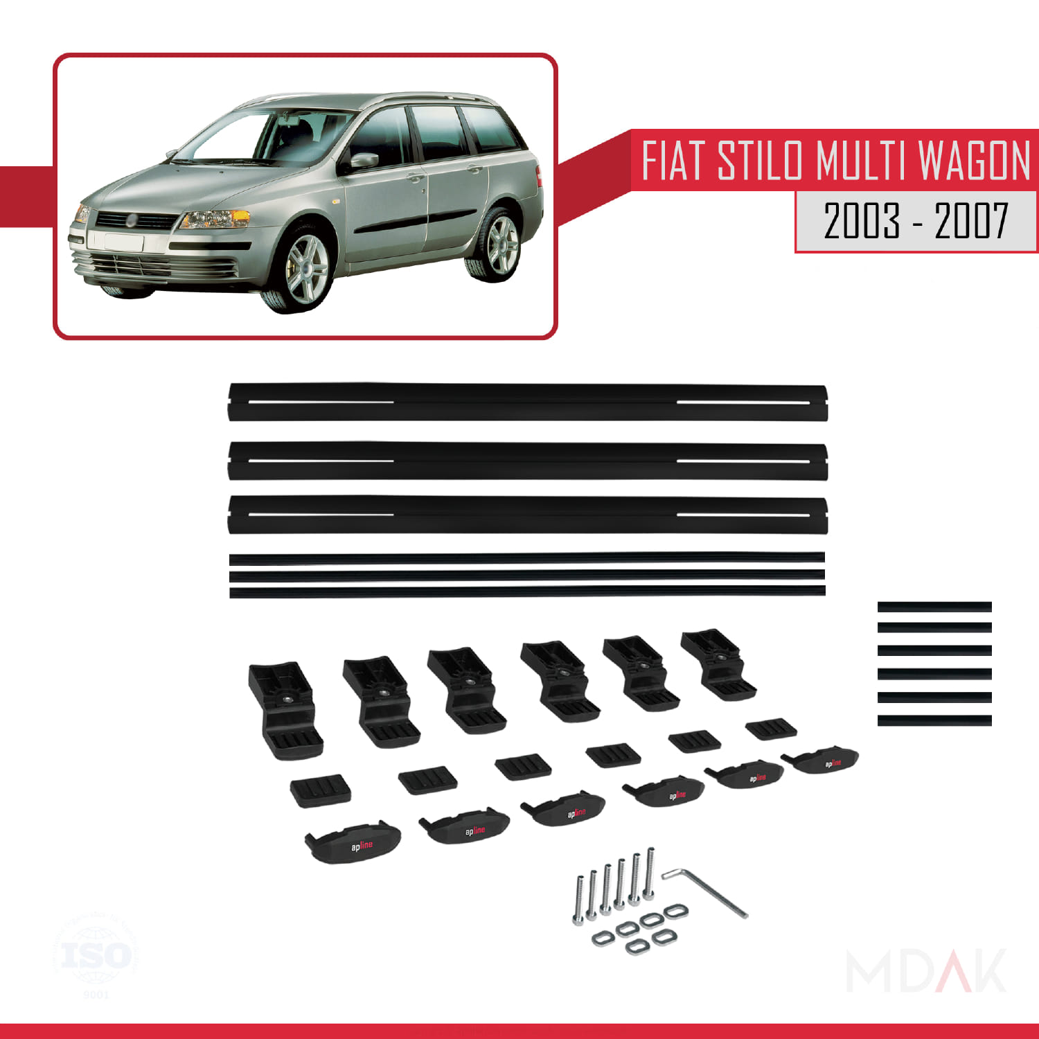 Fiat Stilo Multi Wagon 2003-2007 Arası ile Uyumlu BASIC Model Ara Atkı Tavan Barı Siyah 3 Adet - Görsel 6