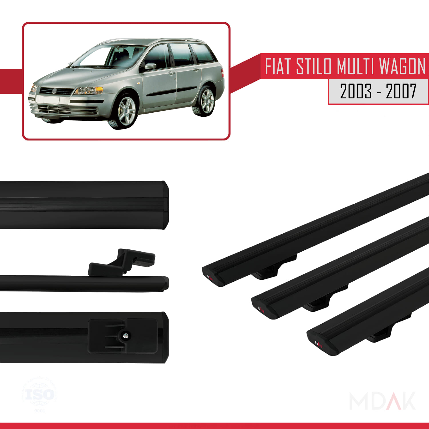 Fiat Stilo Multi Wagon 2003-2007 Arası ile Uyumlu BASIC Model Ara Atkı Tavan Barı Siyah 3 Adet - Görsel 3