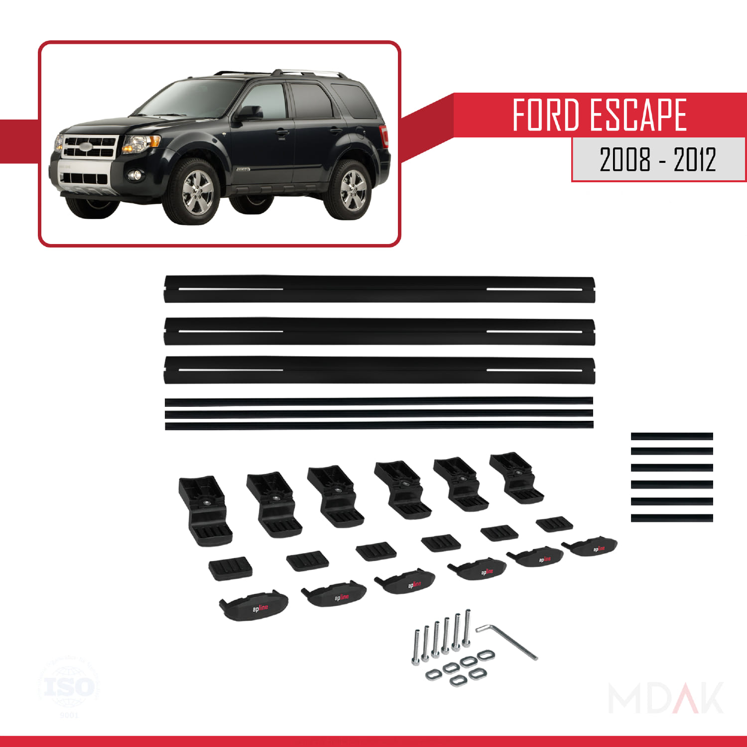 Ford Escape 2008-2012 Arası ile Uyumlu BASIC Model Ara Atkı Tavan Barı Siyah 3 Adet - Görsel 6