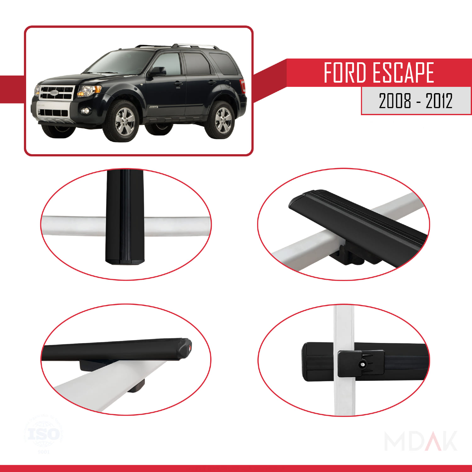 Ford Escape 2008-2012 Arası ile Uyumlu BASIC Model Ara Atkı Tavan Barı Siyah 3 Adet - Görsel 4