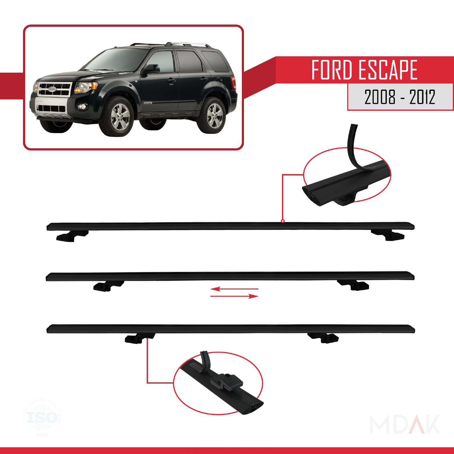 Ford Escape 2008-2012 Arası ile Uyumlu BASIC Model Ara Atkı Tavan Barı Siyah 3 Adet - Görsel 5