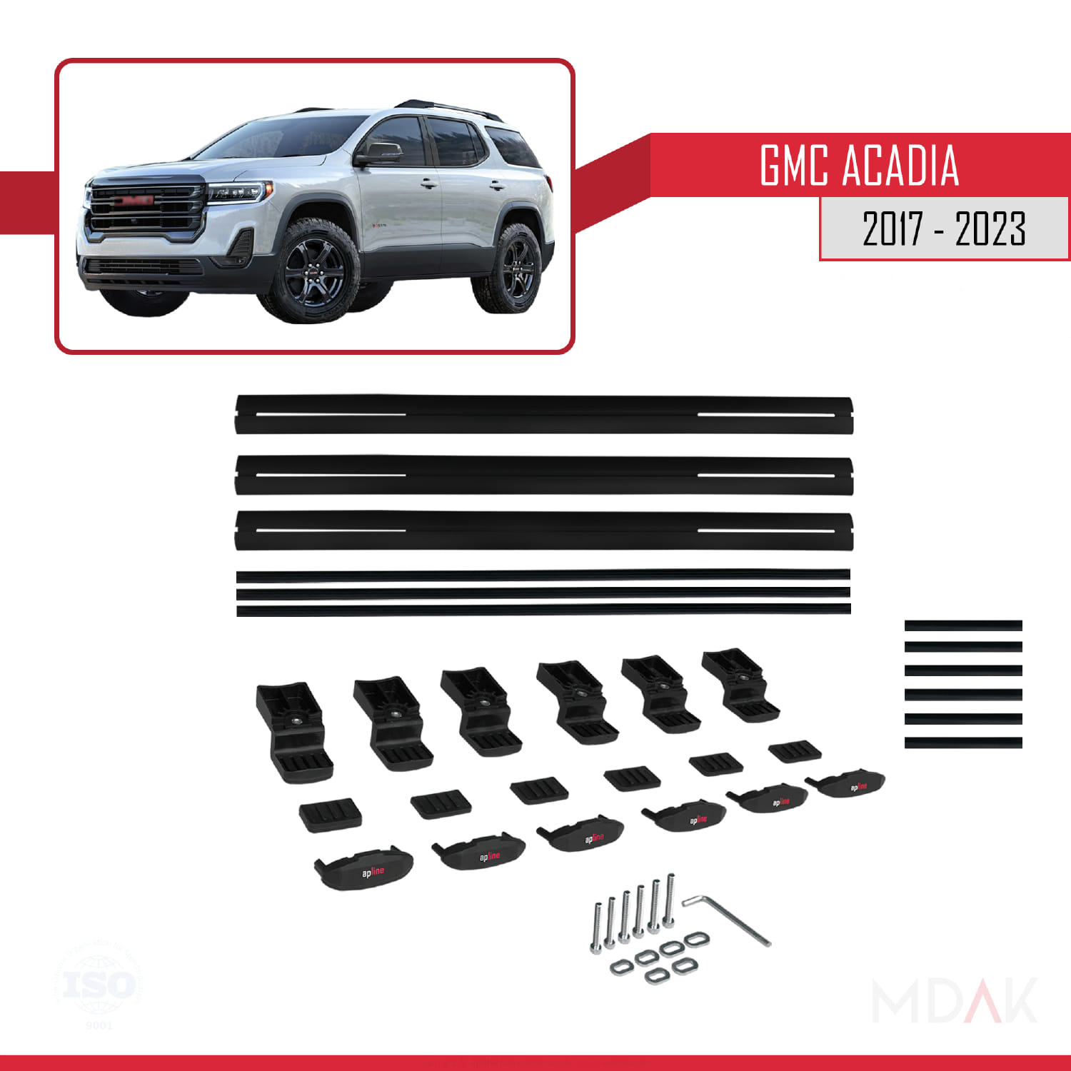 GMC Acadia 2017-2023 Arası ile Uyumlu BASIC Model Ara Atkı Tavan Barı Siyah 3 Adet - Görsel 6