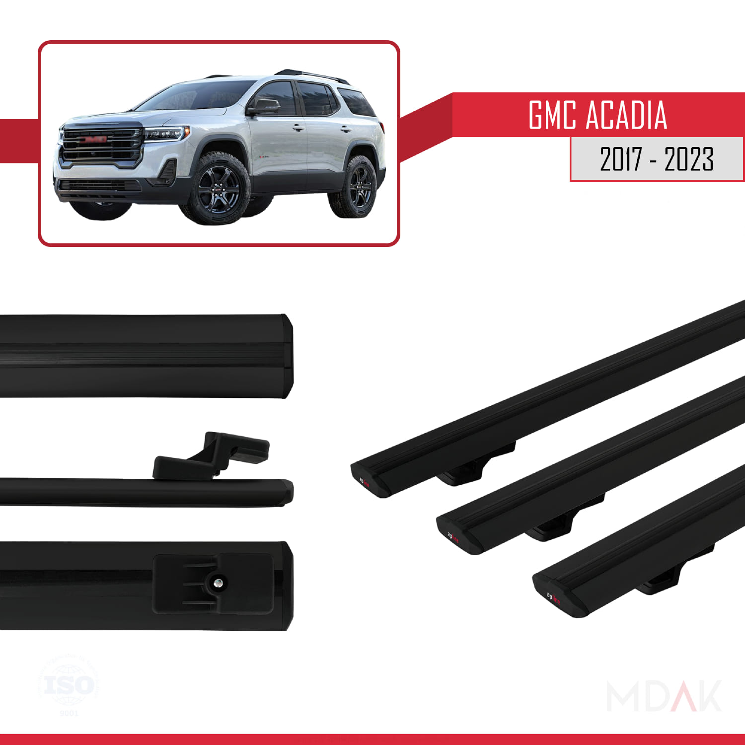 GMC Acadia 2017-2023 Arası ile Uyumlu BASIC Model Ara Atkı Tavan Barı Siyah 3 Adet - Görsel 3