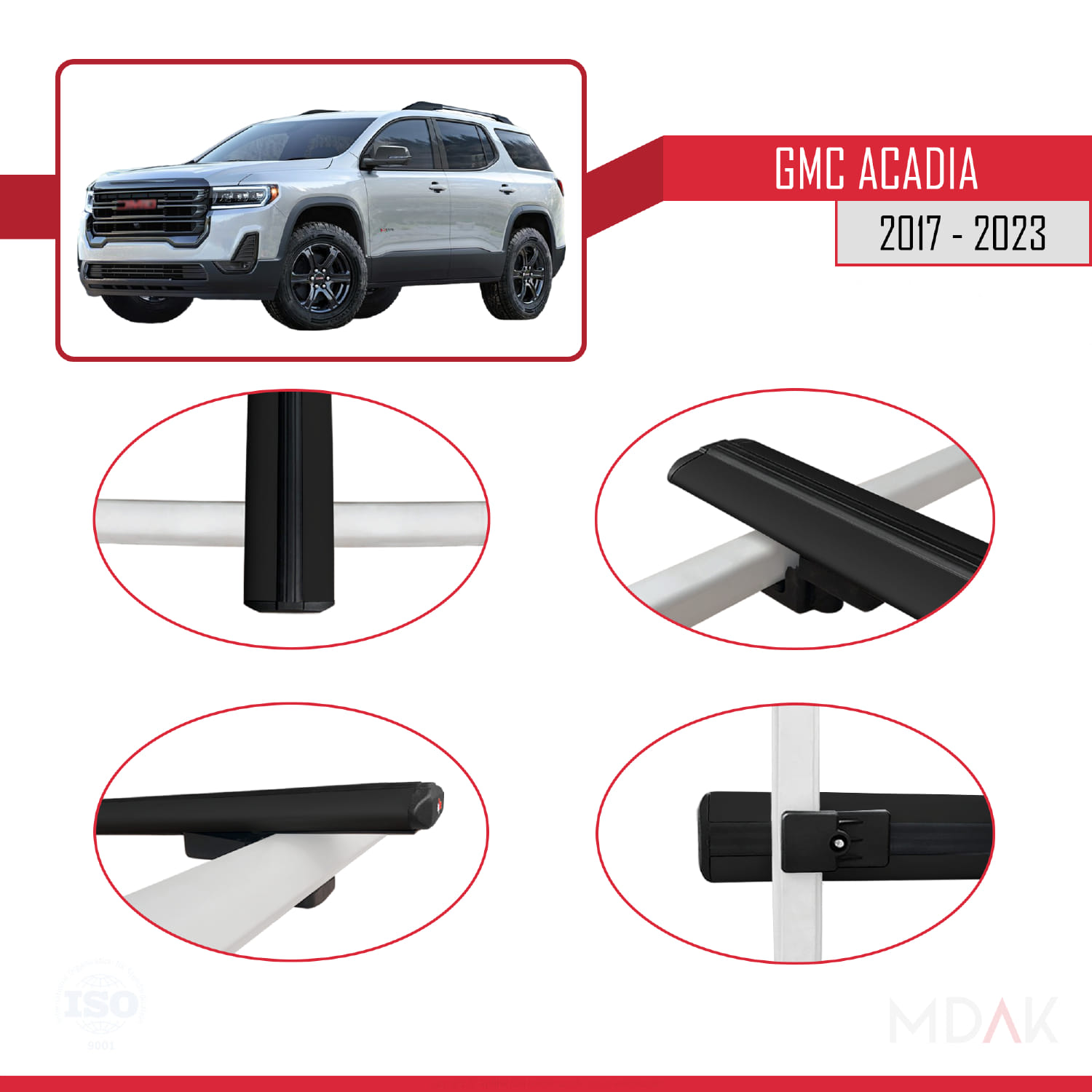 GMC Acadia 2017-2023 Arası ile Uyumlu BASIC Model Ara Atkı Tavan Barı Siyah 2 Adet - Görsel 4