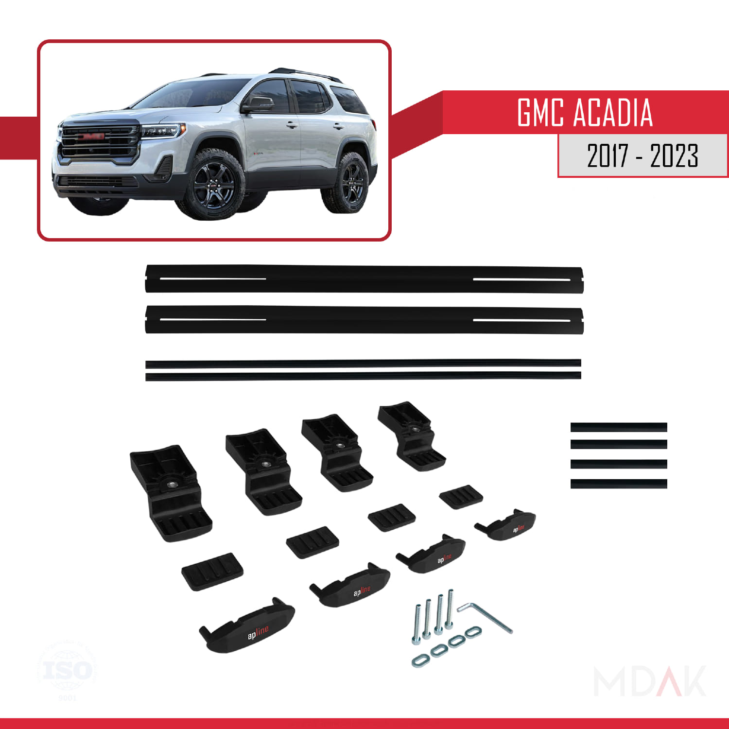 GMC Acadia 2017-2023 Arası ile Uyumlu BASIC Model Ara Atkı Tavan Barı Siyah 2 Adet - Görsel 6