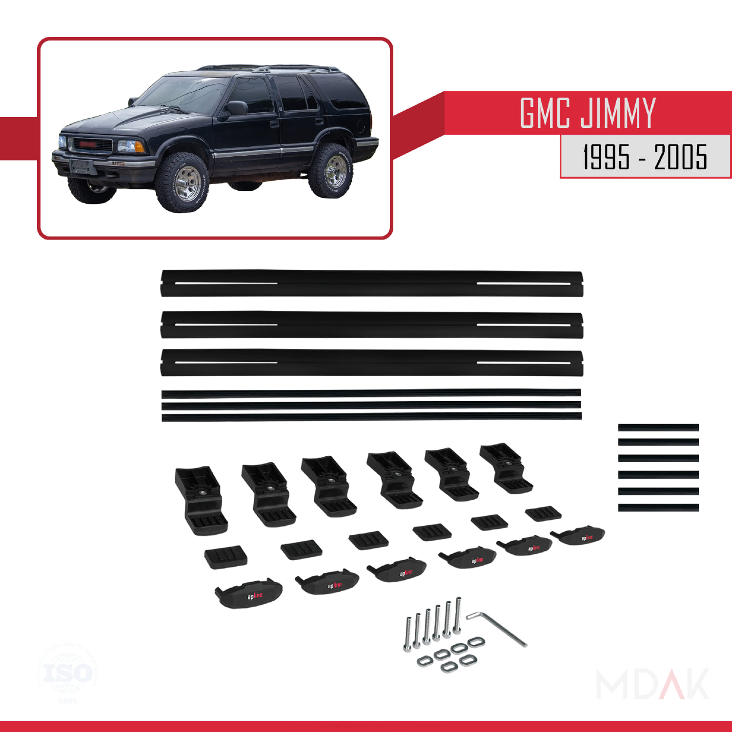 GMC Jimmy 1995-2005 Arası ile Uyumlu BASIC Model Ara Atkı Tavan Barı Siyah 3 Adet - Görsel 6