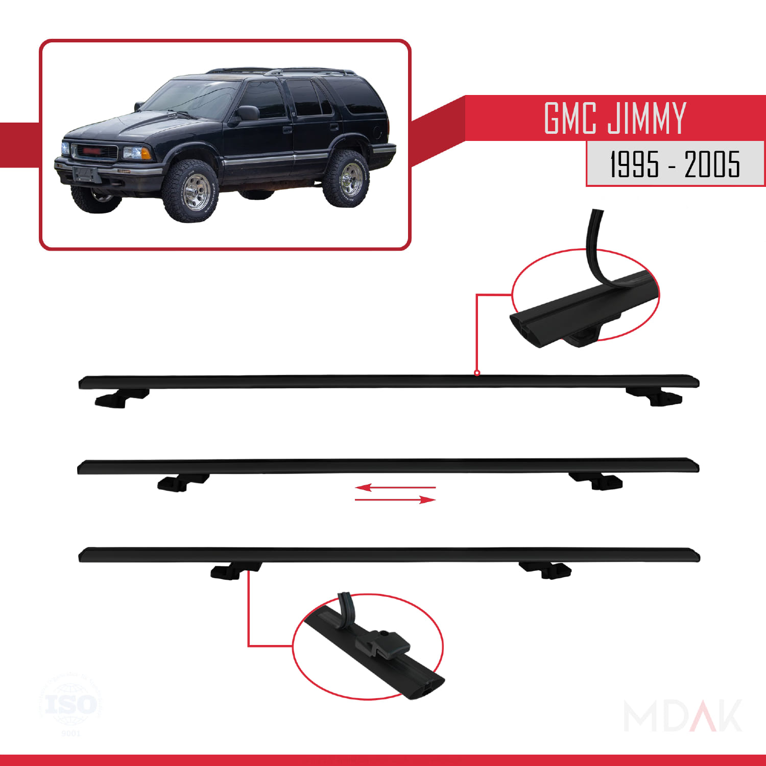 GMC Jimmy 1995-2005 Arası ile Uyumlu BASIC Model Ara Atkı Tavan Barı Siyah 3 Adet - Görsel 5