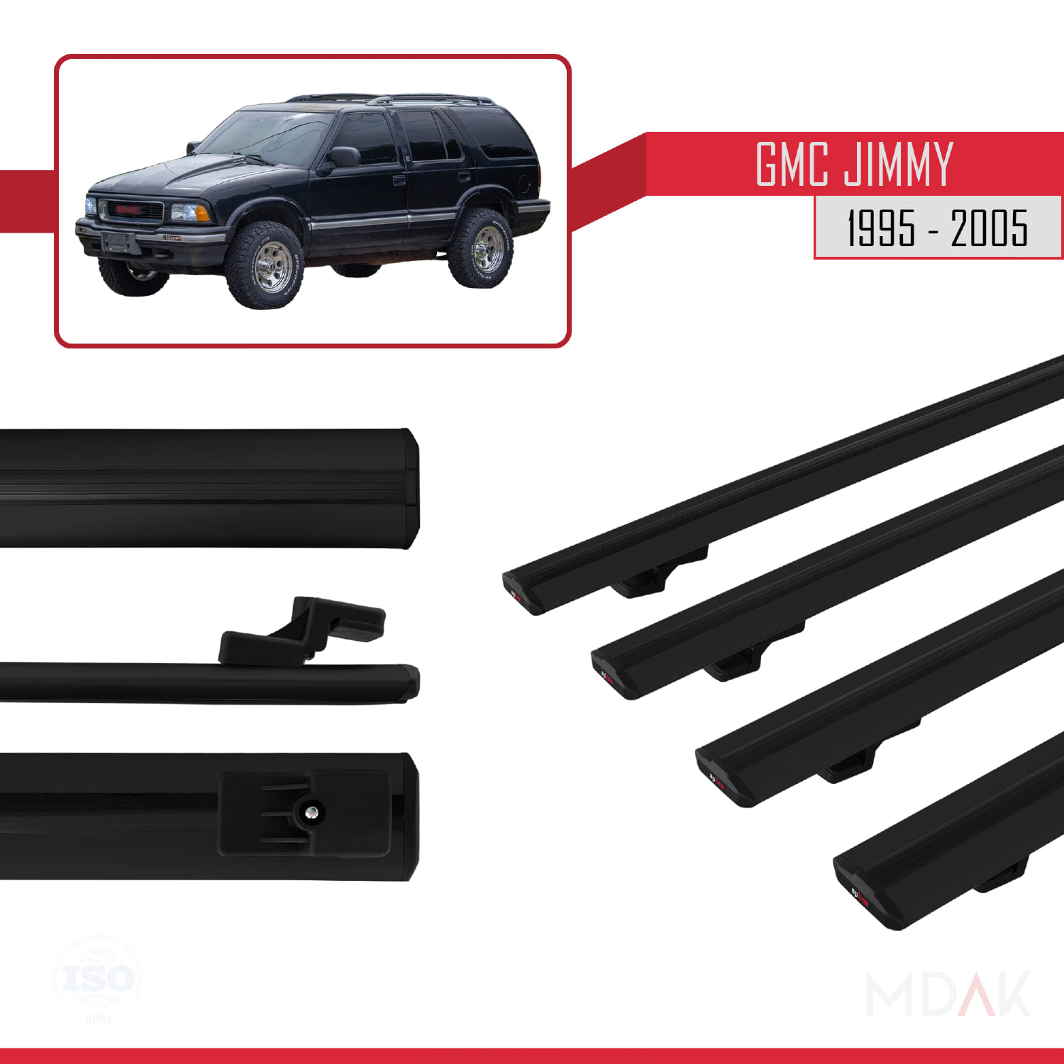 GMC Jimmy 1995-2005 Arası ile Uyumlu BASIC Model Ara Atkı Tavan Barı Siyah 4 Adet - Görsel 3