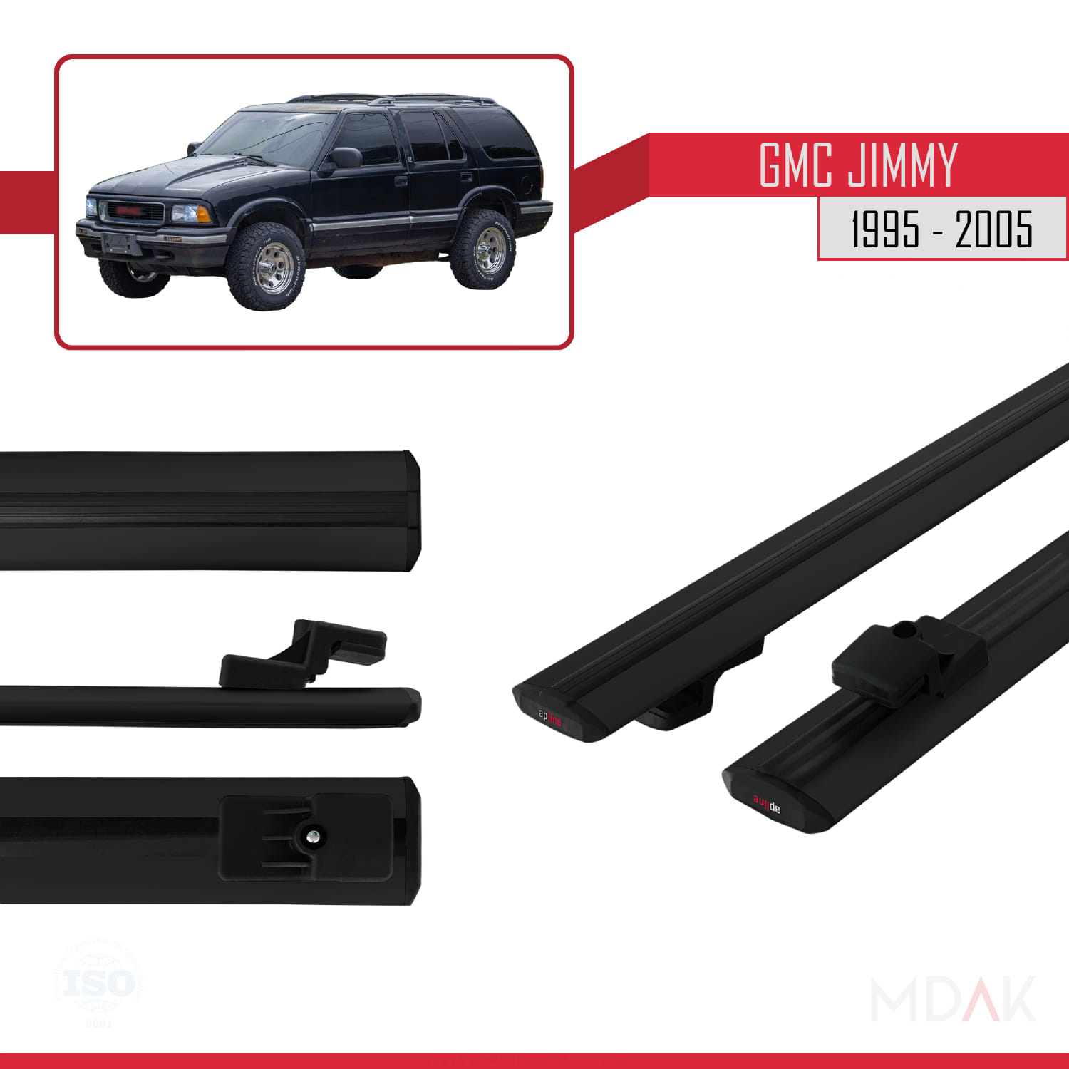 GMC Jimmy 1995-2005 Arası ile Uyumlu BASIC Model Ara Atkı Tavan Barı Siyah 2 Adet - Görsel 3