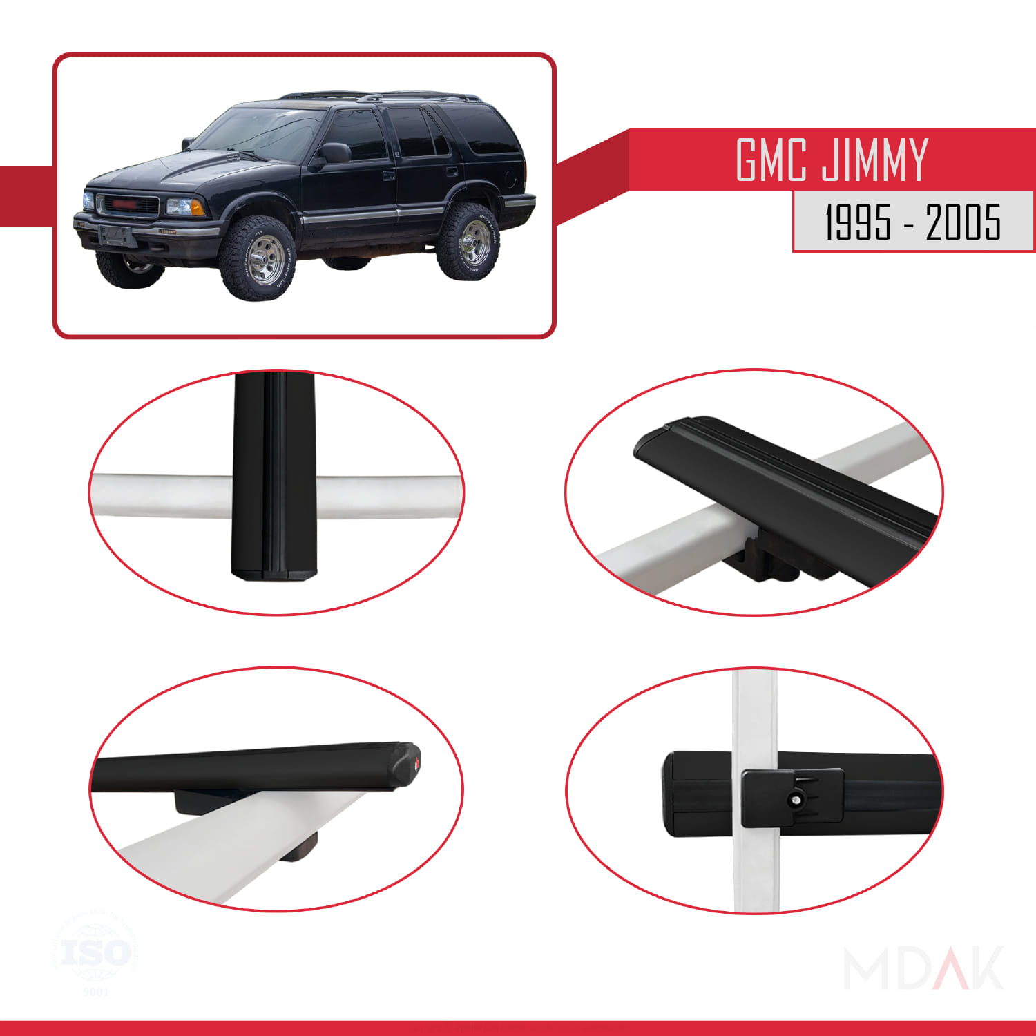 GMC Jimmy 1995-2005 Arası ile Uyumlu BASIC Model Ara Atkı Tavan Barı Siyah 2 Adet - Görsel 4