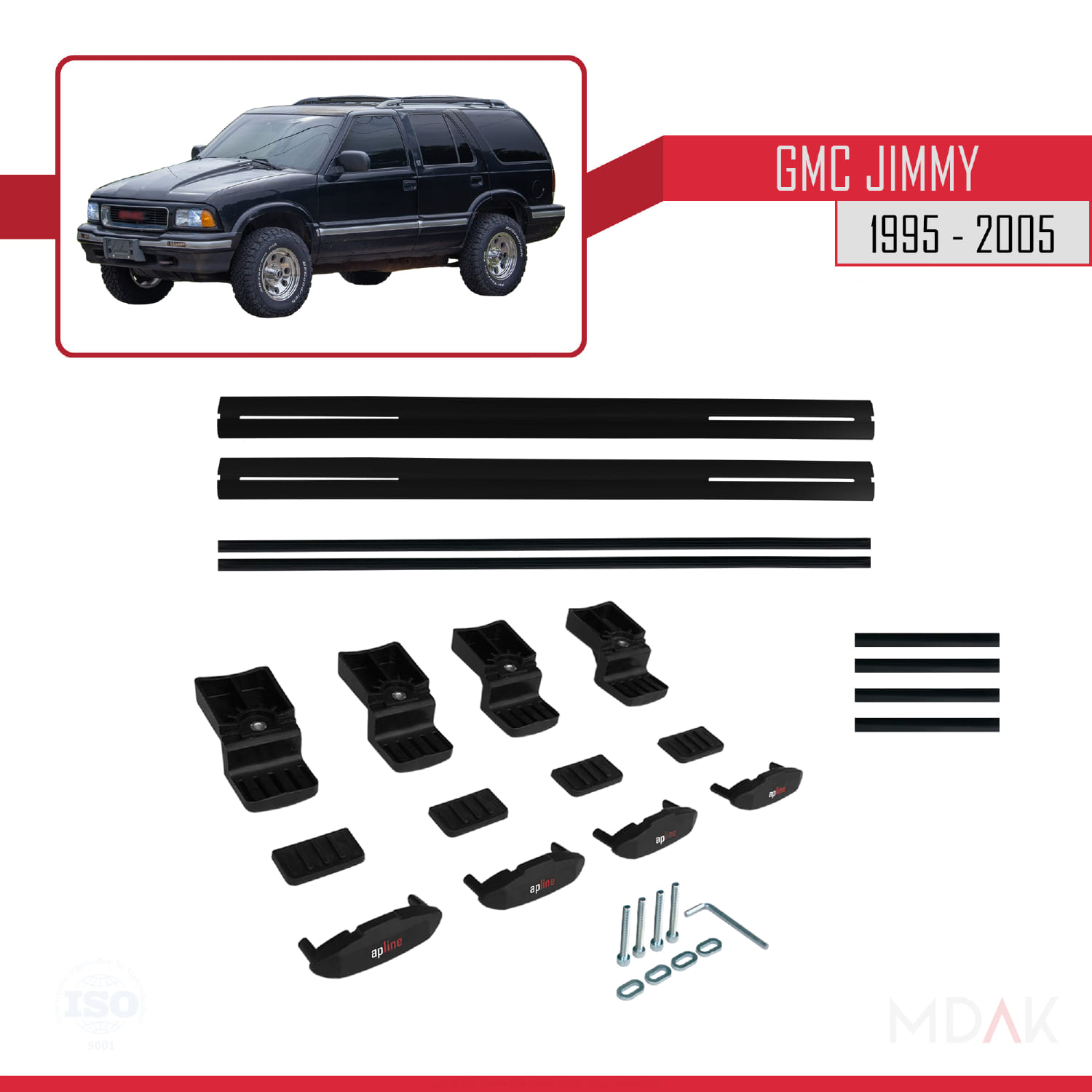 GMC Jimmy 1995-2005 Arası ile Uyumlu BASIC Model Ara Atkı Tavan Barı Siyah 2 Adet - Görsel 6