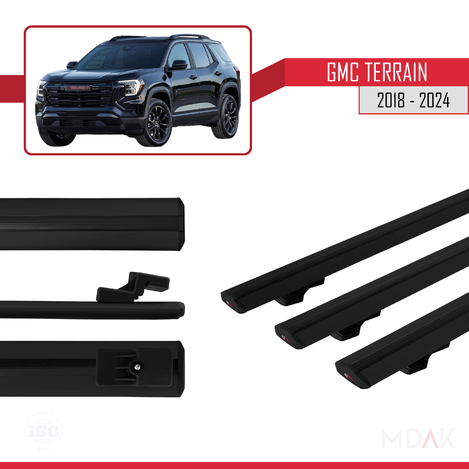 GMC Terrain 2018-2024 Arası ile Uyumlu BASIC Model Ara Atkı Tavan Barı Siyah 3 Adet - Görsel 3