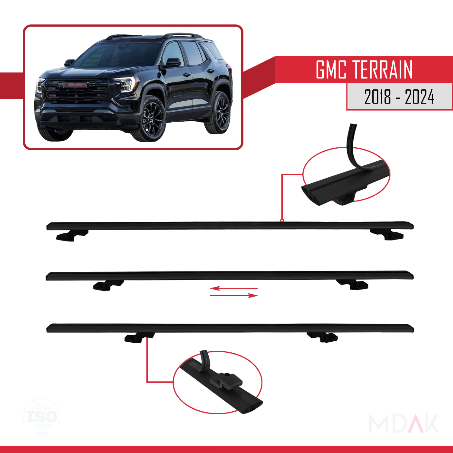 GMC Terrain 2018-2024 Arası ile Uyumlu BASIC Model Ara Atkı Tavan Barı Siyah 3 Adet - Görsel 5