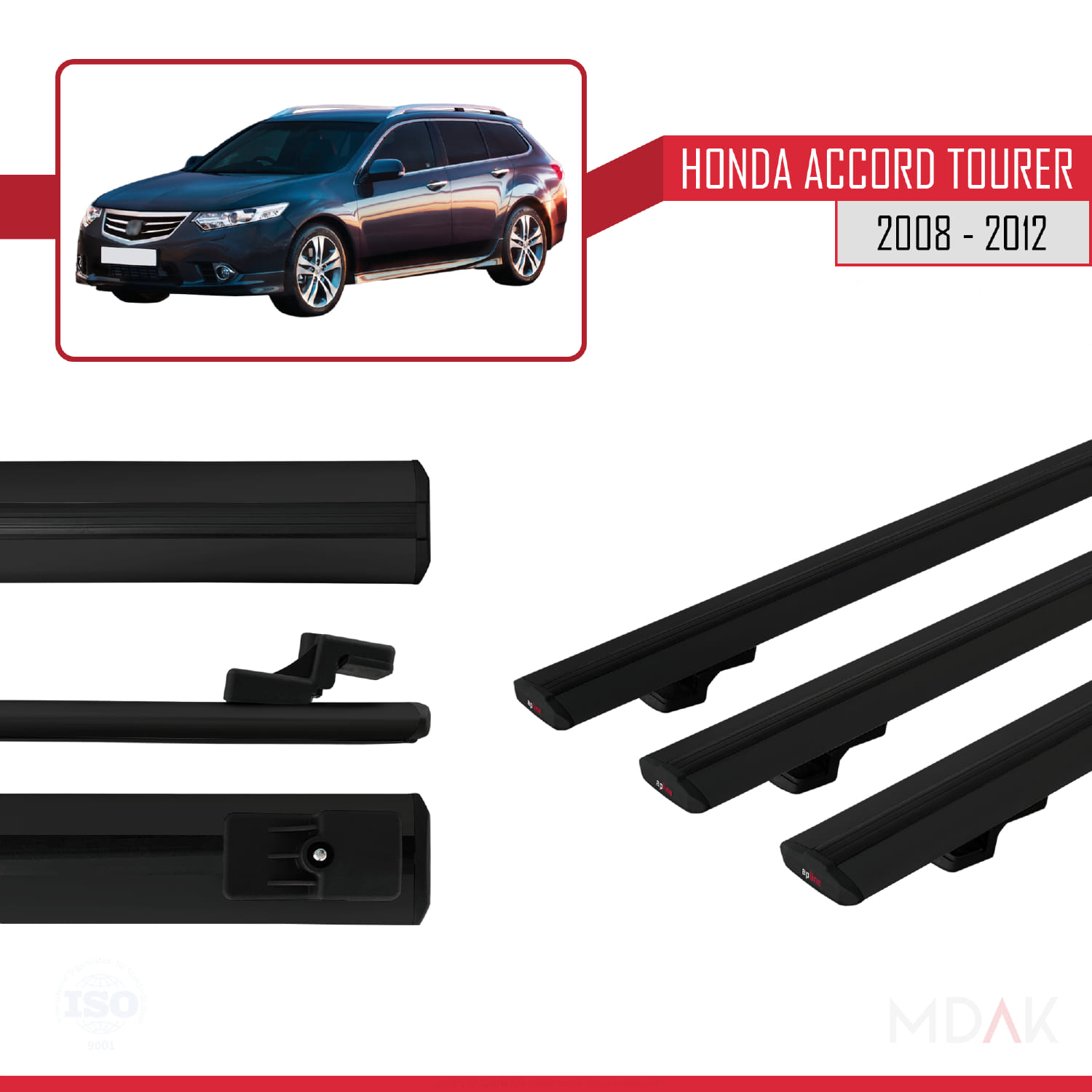 Honda Accord Tourer 2008-2012 Arası ile Uyumlu BASIC Model Ara Atkı Tavan Barı Siyah 3 Adet - Görsel 3