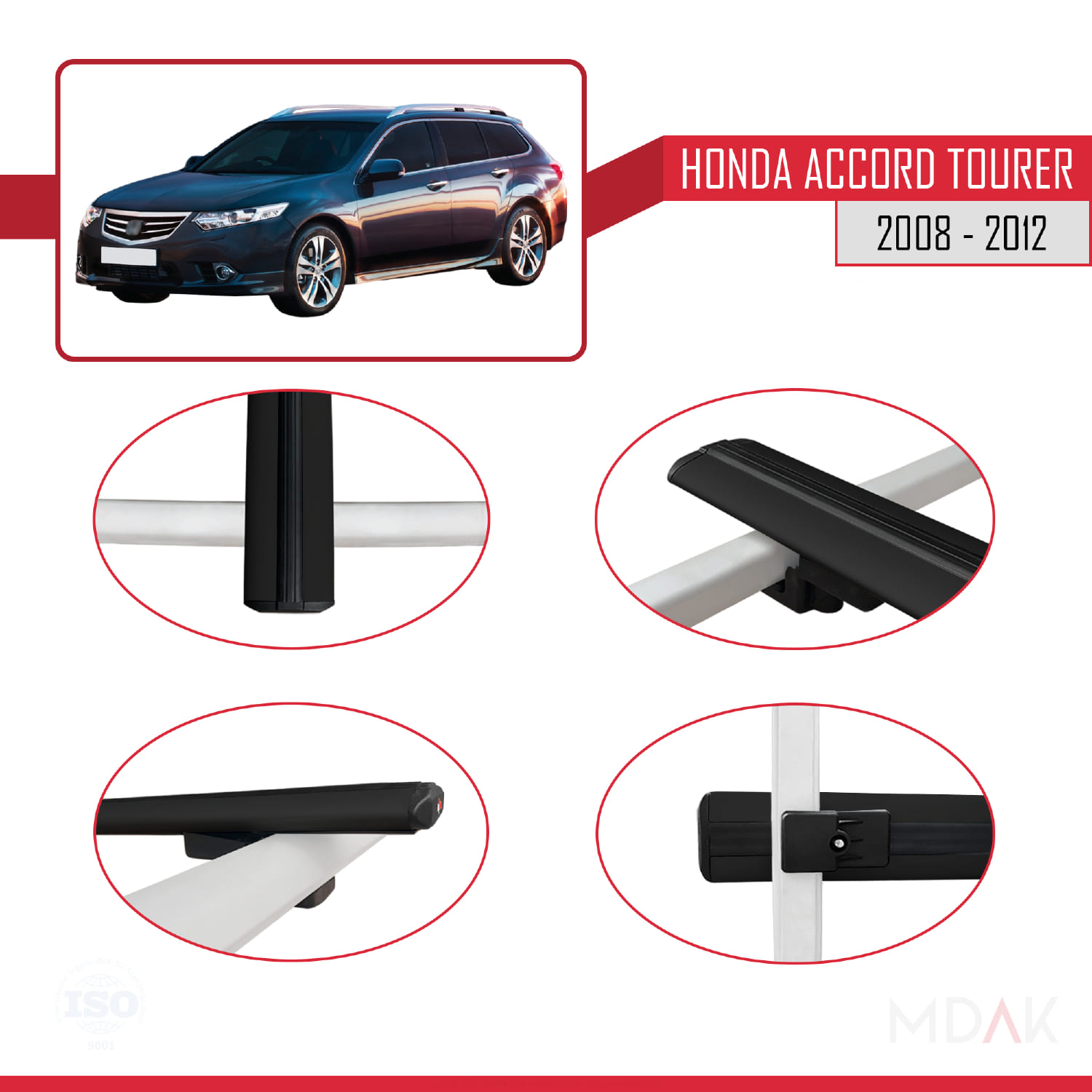 Honda Accord Tourer 2008-2012 Arası ile Uyumlu BASIC Model Ara Atkı Tavan Barı Siyah 3 Adet - Görsel 4