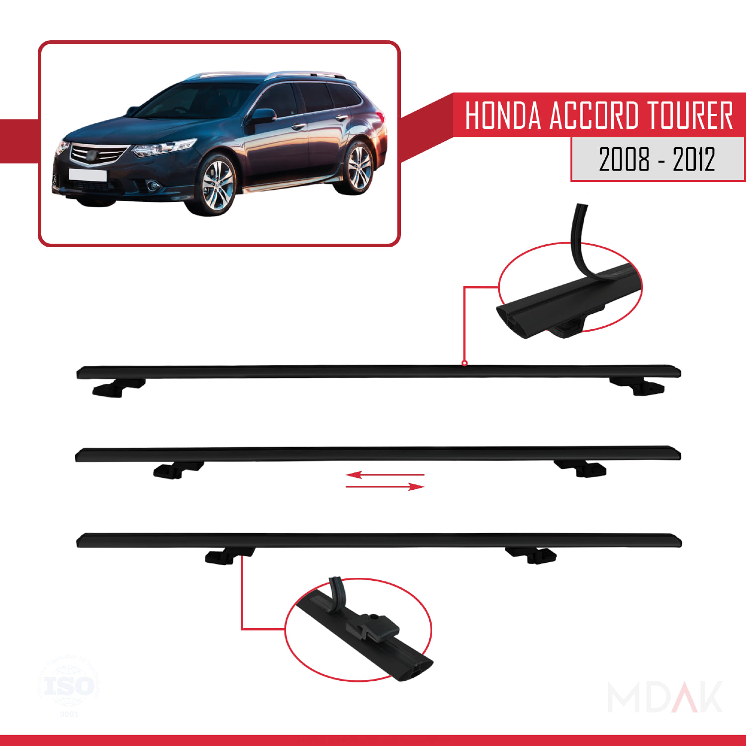 Honda Accord Tourer 2008-2012 Arası ile Uyumlu BASIC Model Ara Atkı Tavan Barı Siyah 3 Adet - Görsel 5