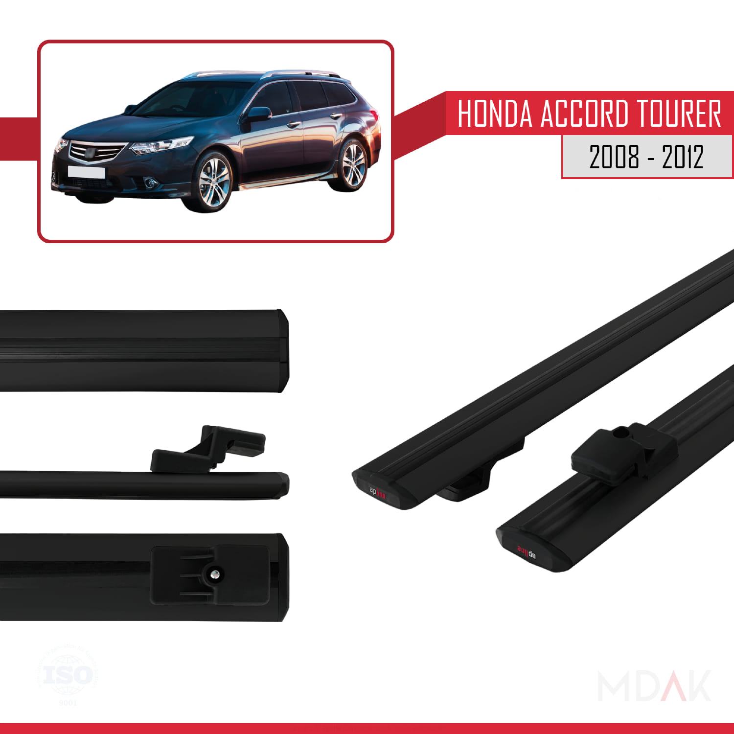 Honda Accord Tourer 2008-2012 Arası ile Uyumlu BASIC Model Ara Atkı Tavan Barı Siyah 2 Adet - Görsel 3