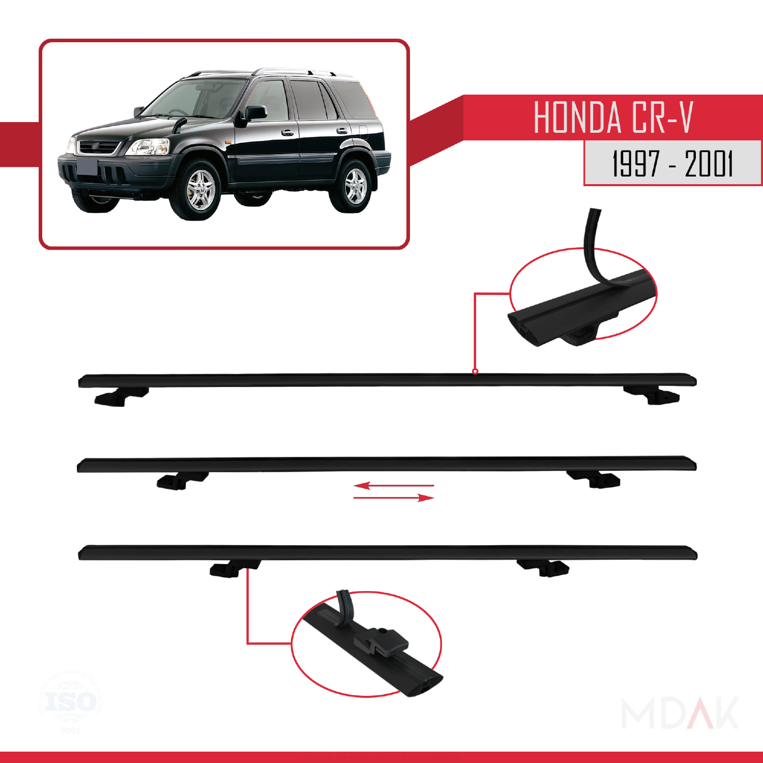 Honda CR-V 1997-2001 Arası ile Uyumlu BASIC Model Ara Atkı Tavan Barı Siyah 2 Adet - Görsel 5