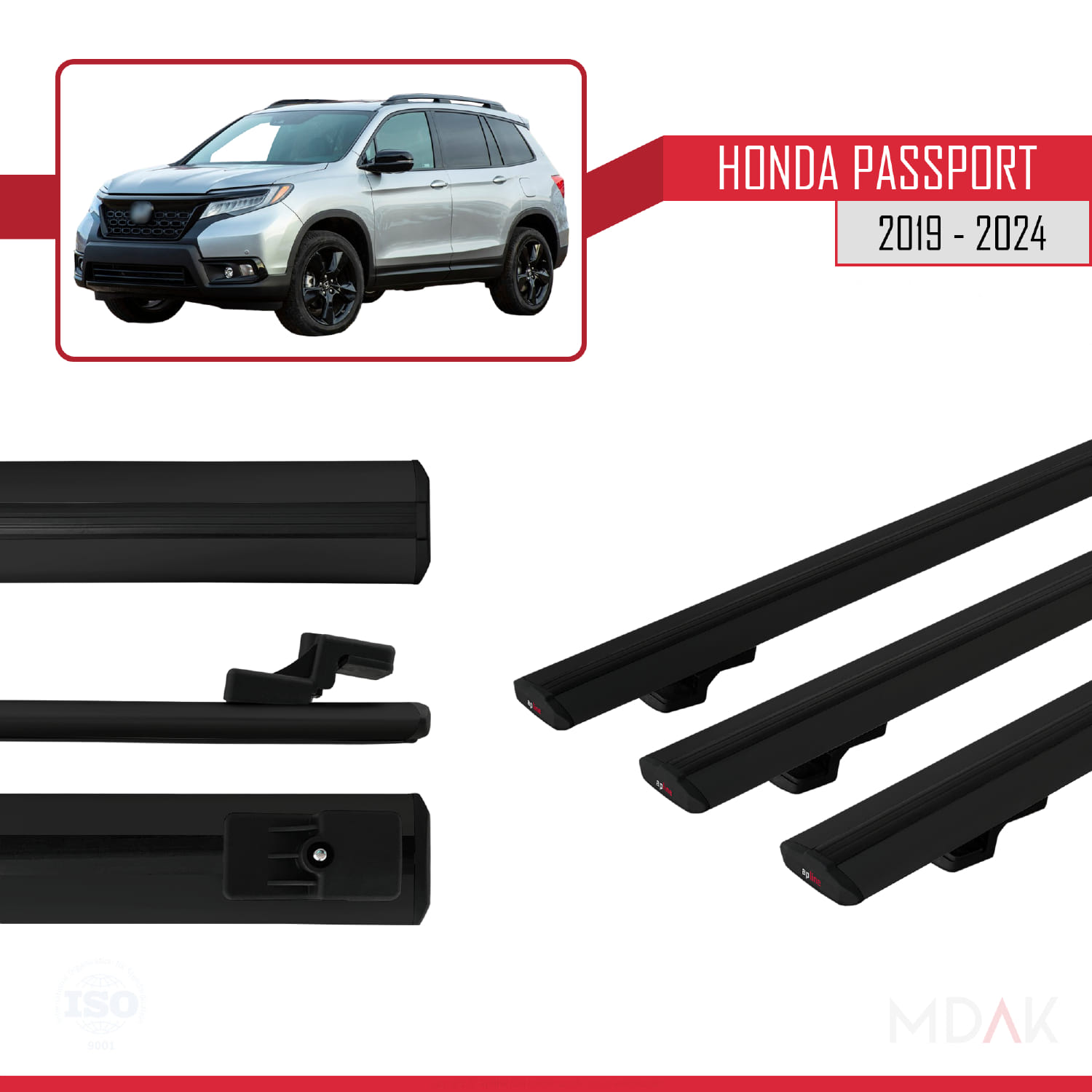 Honda Passport 2019-2024 Arası ile Uyumlu BASIC Model Ara Atkı Tavan Barı Siyah 3 Adet - Görsel 3