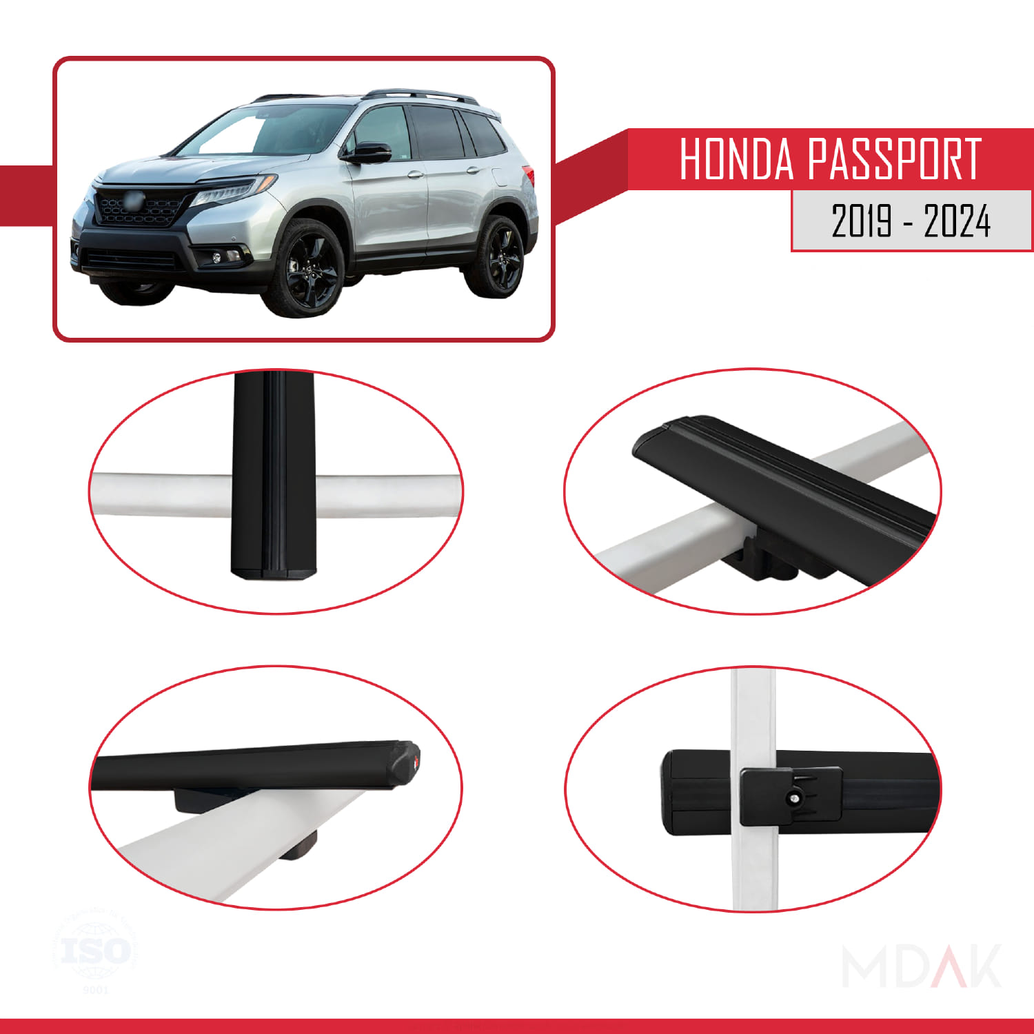 Honda Passport 2019-2024 Arası ile Uyumlu BASIC Model Ara Atkı Tavan Barı Siyah 3 Adet - Görsel 4