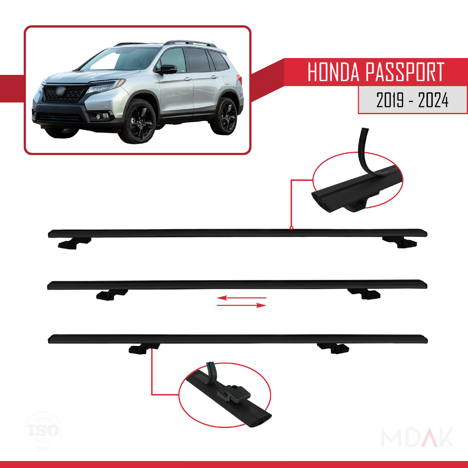 Honda Passport 2019-2024 Arası ile Uyumlu BASIC Model Ara Atkı Tavan Barı Siyah 3 Adet - Görsel 5