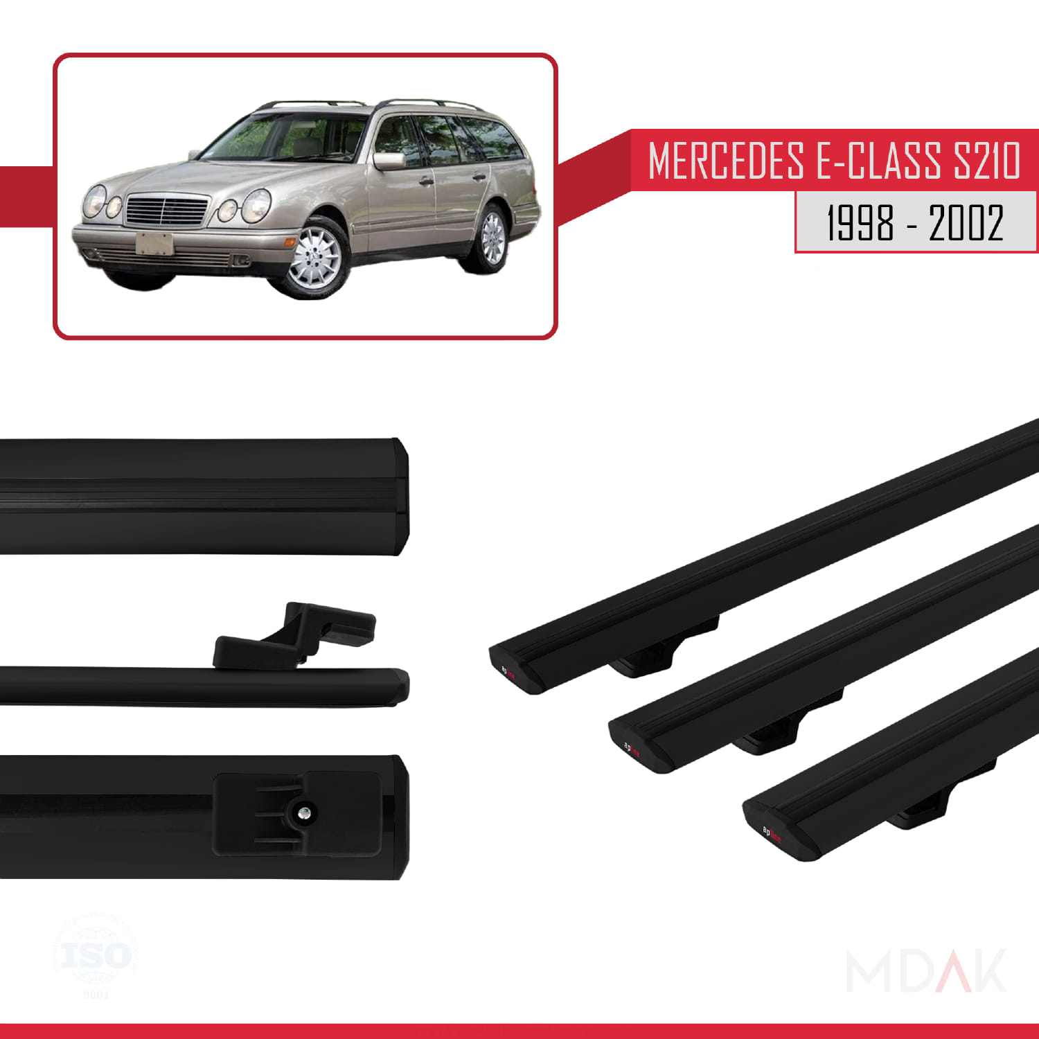 Mercedes E Class S210 Wagon 1998-2002 Arası ile Uyumlu BASIC Model Ara Atkı Tavan Barı Siyah 3 Adet - Görsel 3