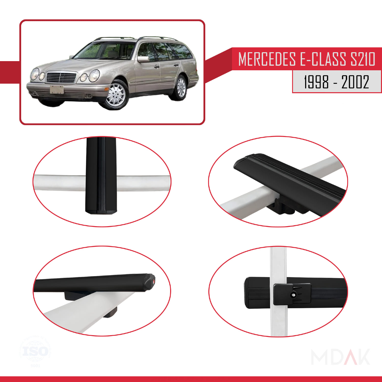 Mercedes E Class S210 Wagon 1998-2002 Arası ile Uyumlu BASIC Model Ara Atkı Tavan Barı Siyah 2 Adet - Görsel 4