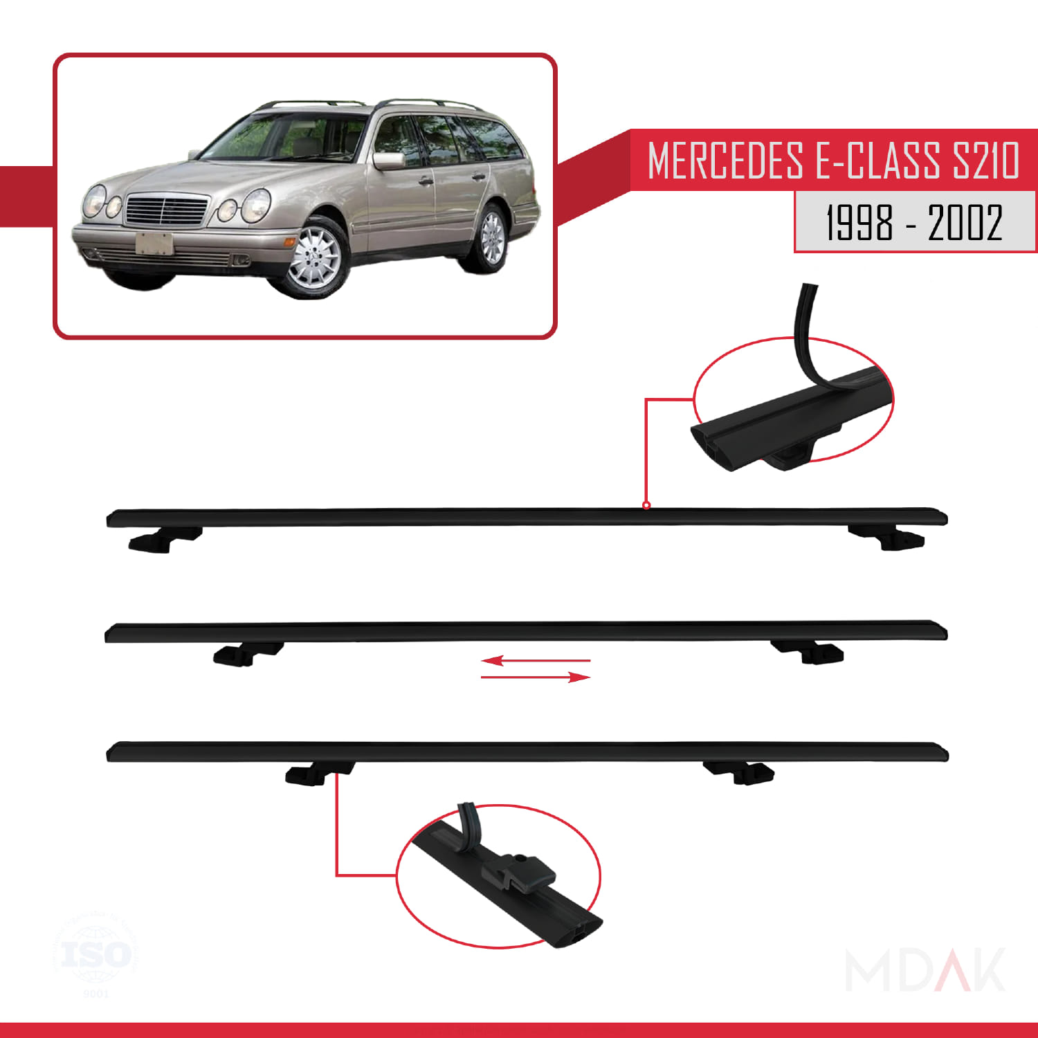 Mercedes E Class S210 Wagon 1998-2002 Arası ile Uyumlu BASIC Model Ara Atkı Tavan Barı Siyah 2 Adet - Görsel 5