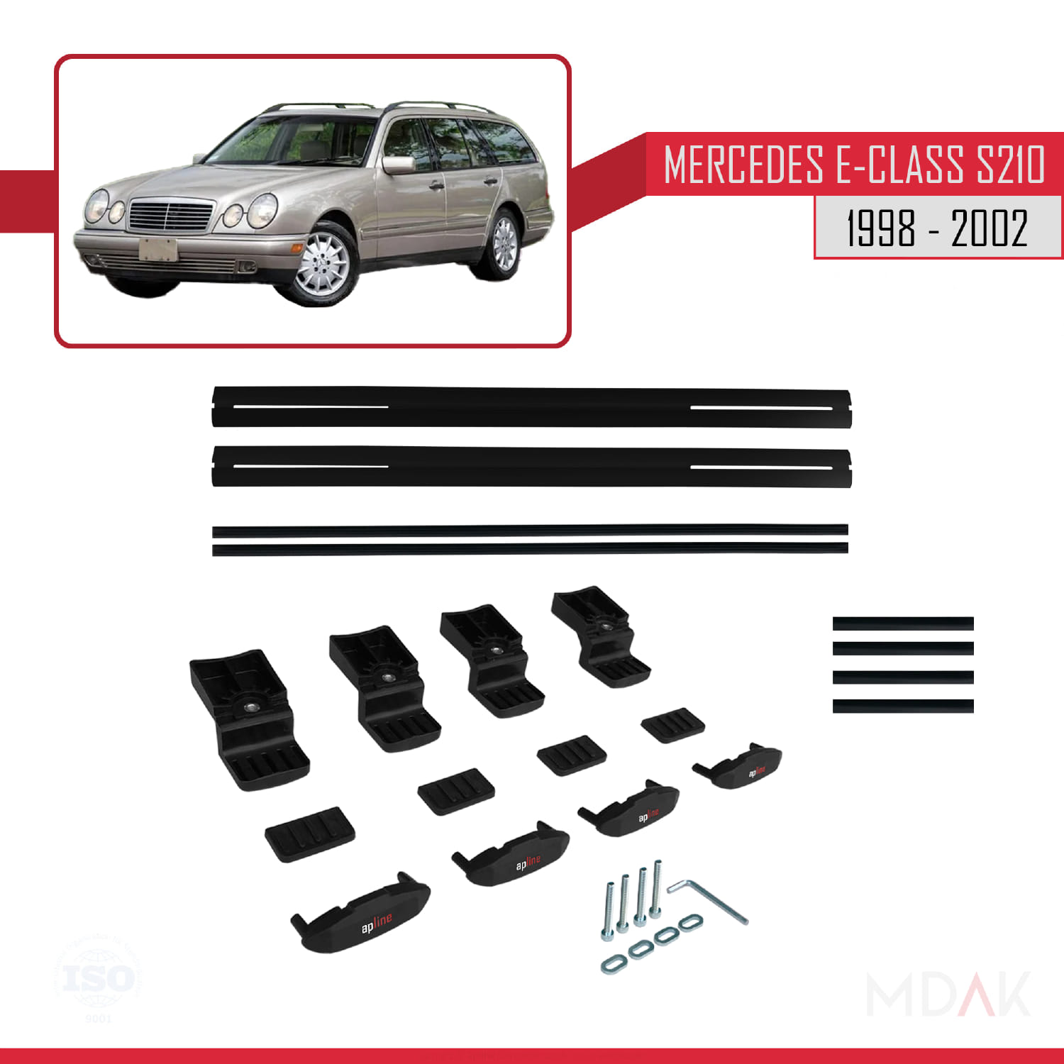 Mercedes E Class S210 Wagon 1998-2002 Arası ile Uyumlu BASIC Model Ara Atkı Tavan Barı Siyah 2 Adet - Görsel 6