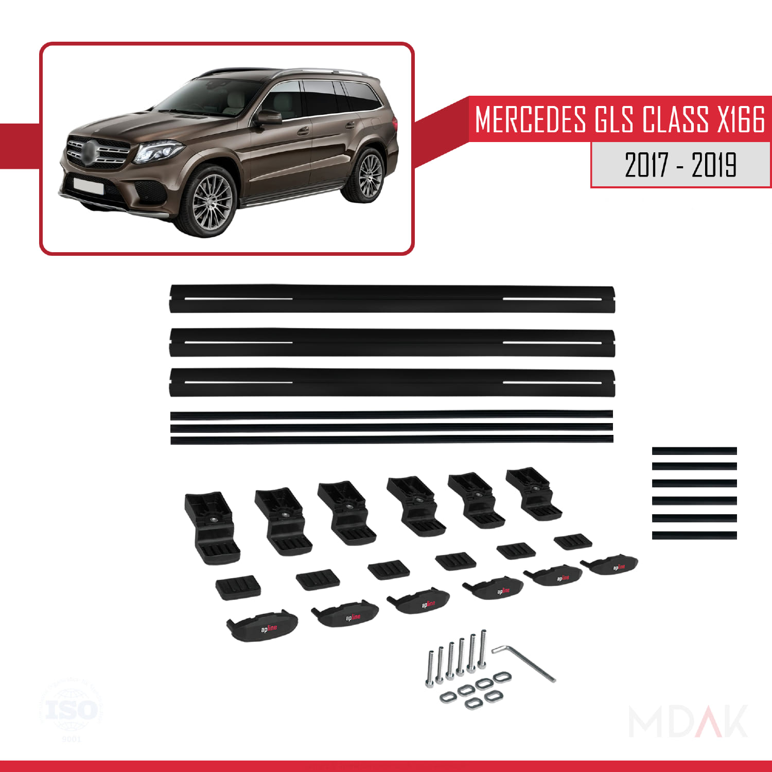 Mercedes GLS Class X166 2017-2019 Arası ile Uyumlu BASIC Model Ara Atkı Tavan Barı Siyah 3 Adet - Görsel 6