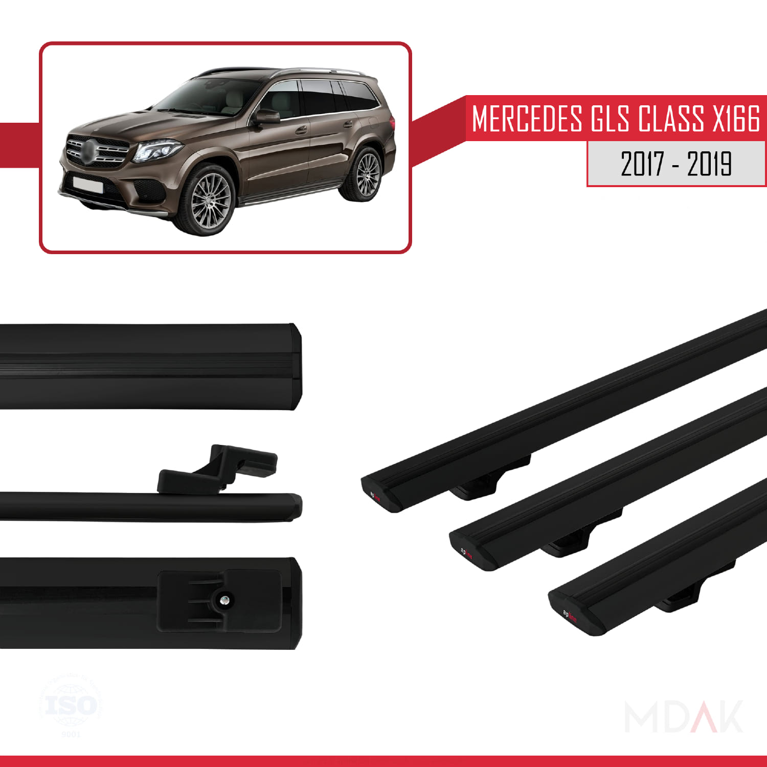 Mercedes GLS Class X166 2017-2019 Arası ile Uyumlu BASIC Model Ara Atkı Tavan Barı Siyah 3 Adet - Görsel 3