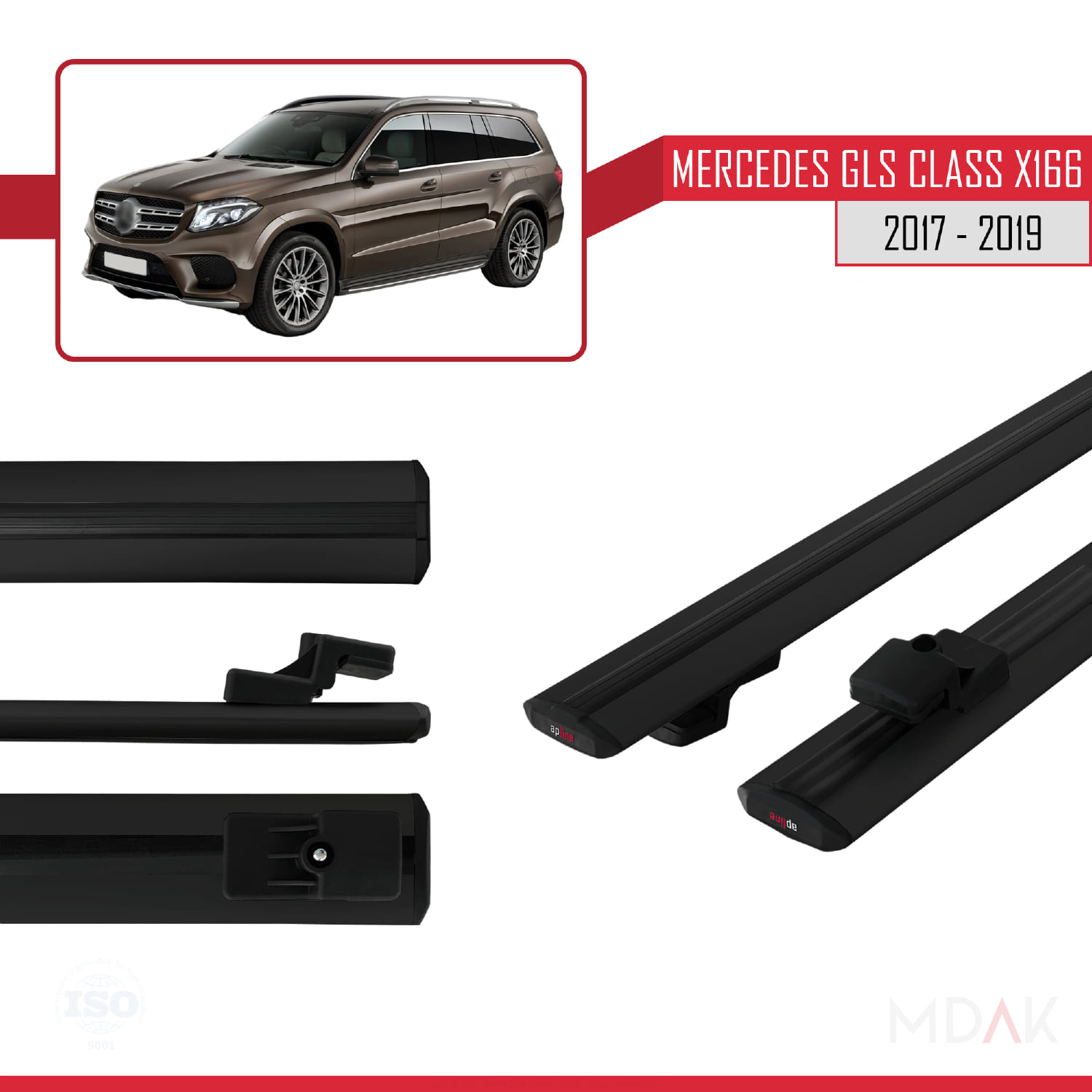 Mercedes GLS Class X166 2017-2019 Arası ile Uyumlu BASIC Model Ara Atkı Tavan Barı Siyah 2 Adet - Görsel 3