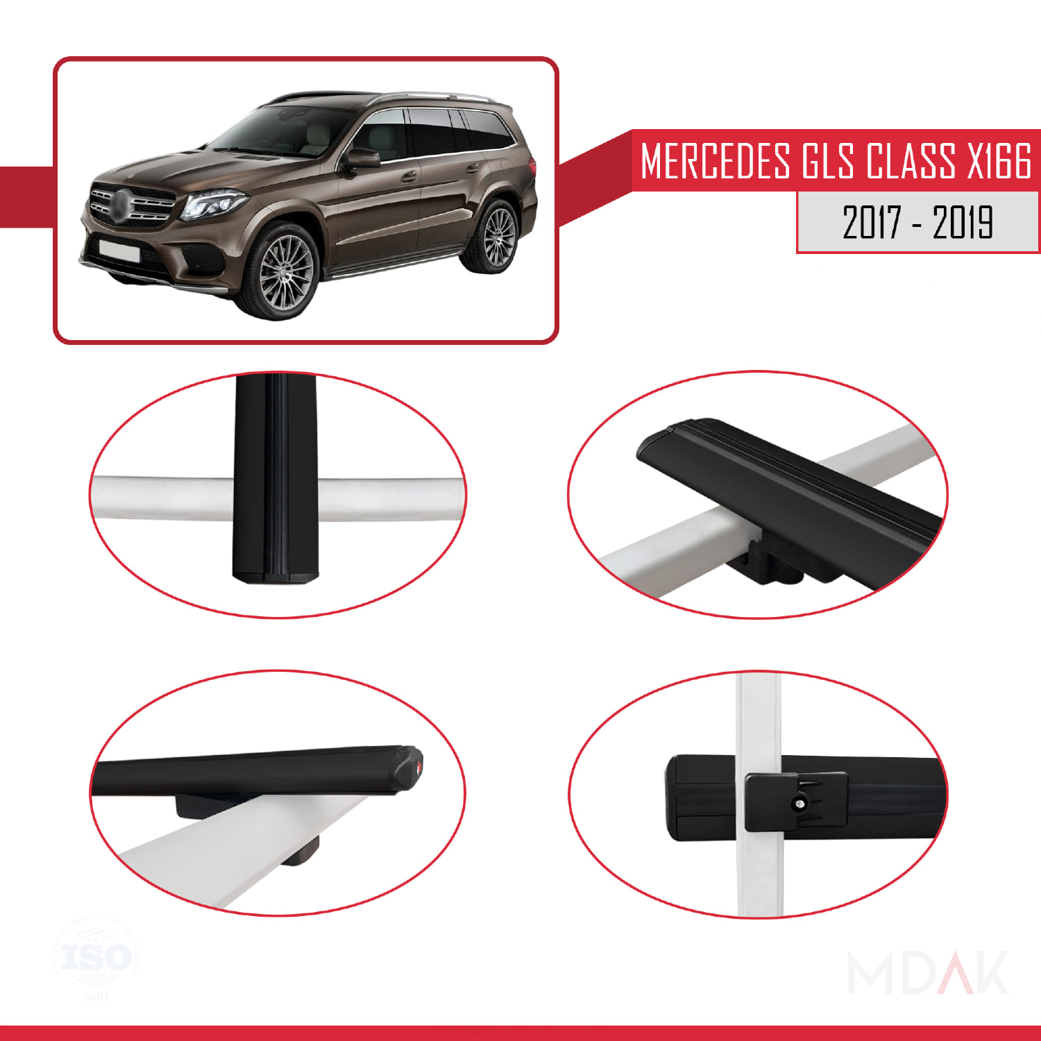 Mercedes GLS Class X166 2017-2019 Arası ile Uyumlu BASIC Model Ara Atkı Tavan Barı Siyah 2 Adet - Görsel 4