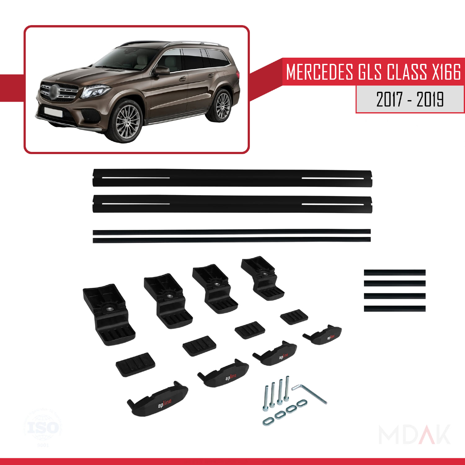 Mercedes GLS Class X166 2017-2019 Arası ile Uyumlu BASIC Model Ara Atkı Tavan Barı Siyah 2 Adet - Görsel 6