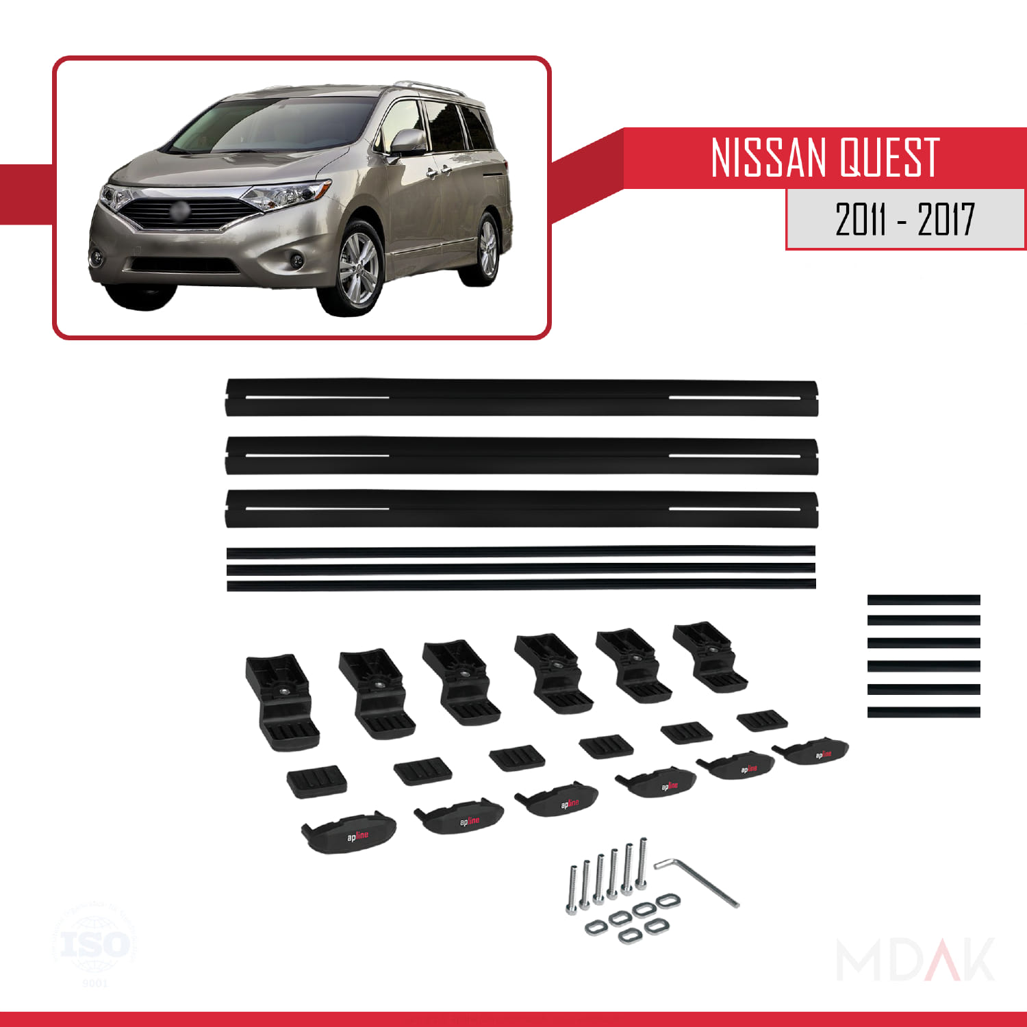 Nissan Quest 2011-2017 Arası ile Uyumlu BASIC Model Ara Atkı Tavan Barı Siyah 3 Adet - Görsel 6