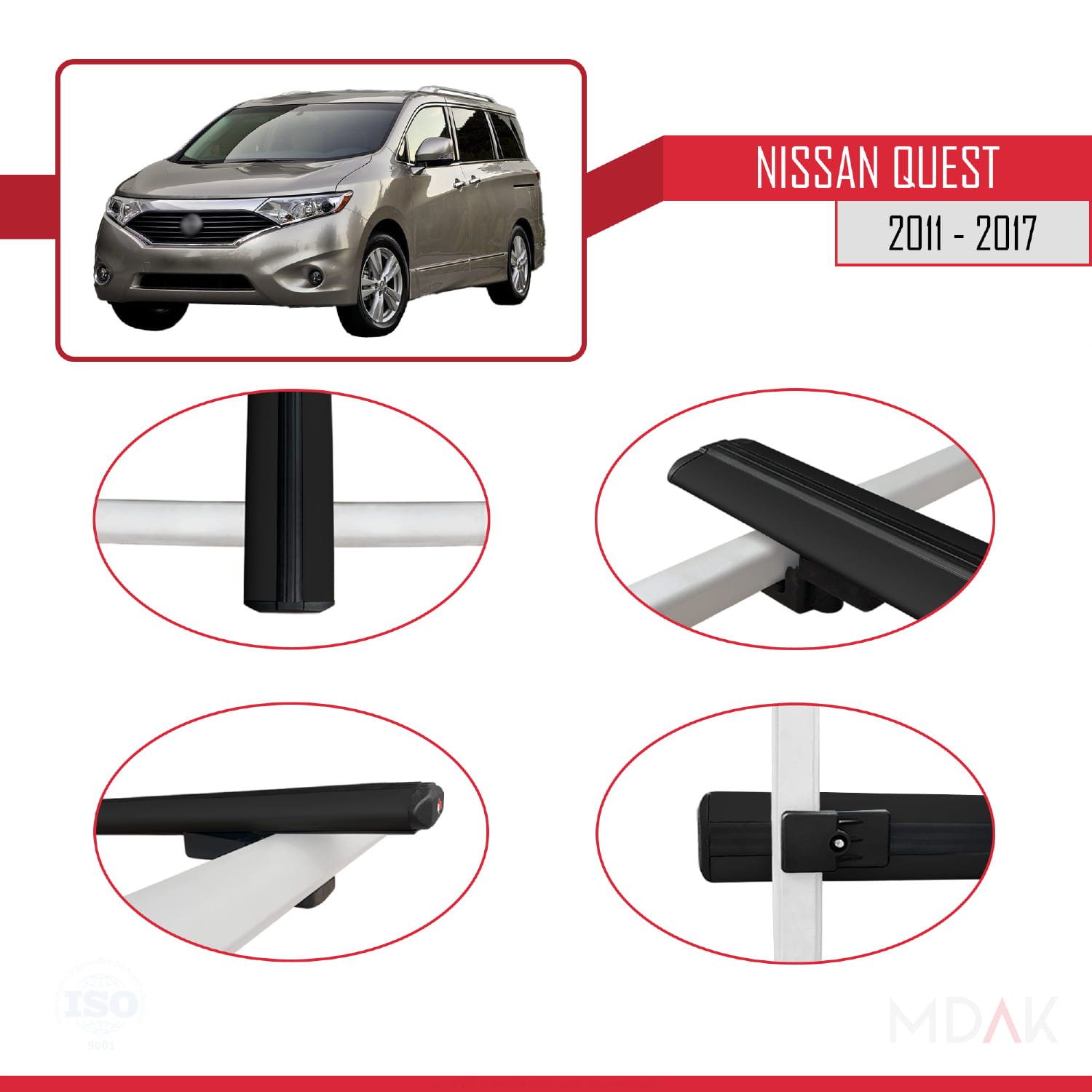 Nissan Quest 2011-2017 Arası ile Uyumlu BASIC Model Ara Atkı Tavan Barı Siyah 3 Adet - Görsel 4