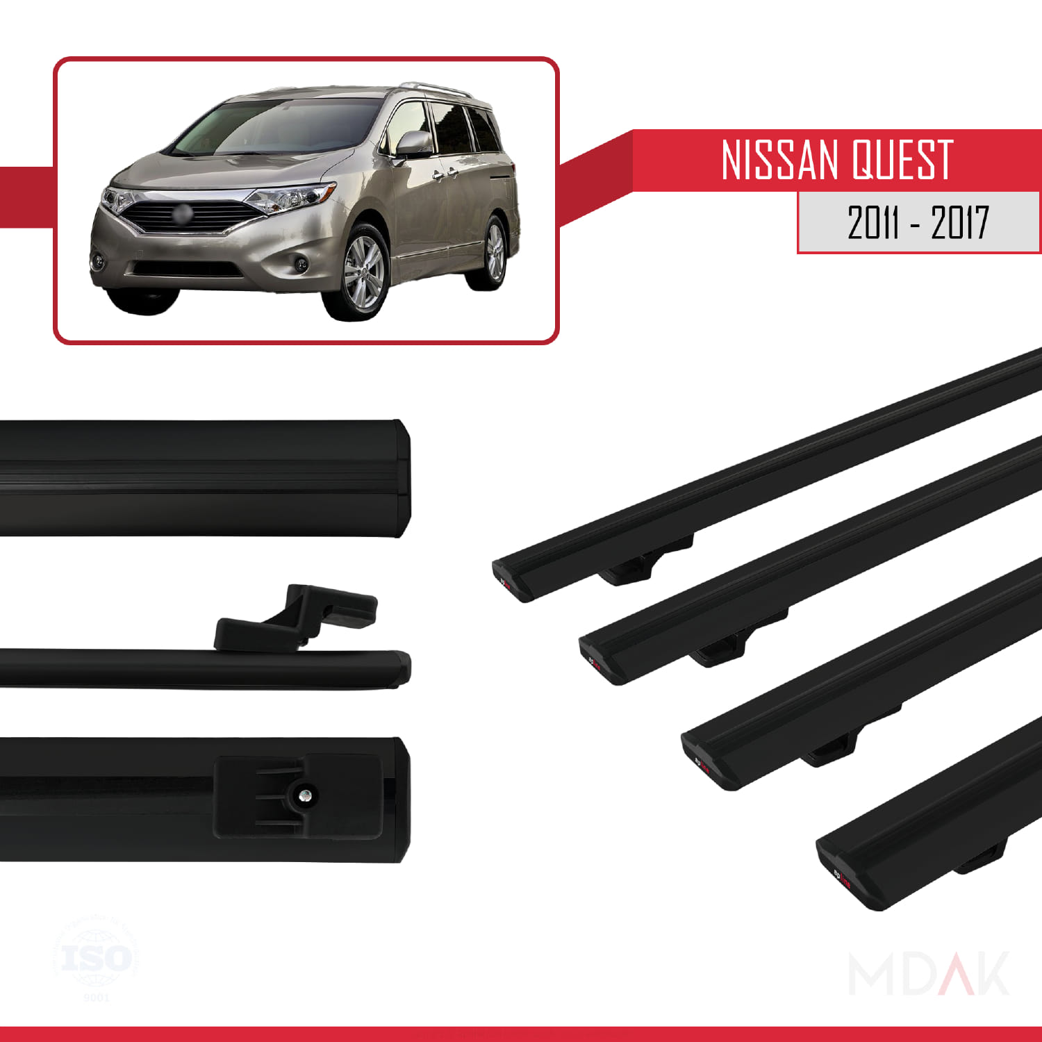 Nissan Quest 2011-2017 Arası ile Uyumlu BASIC Model Ara Atkı Tavan Barı Siyah 4 Adet - Görsel 3