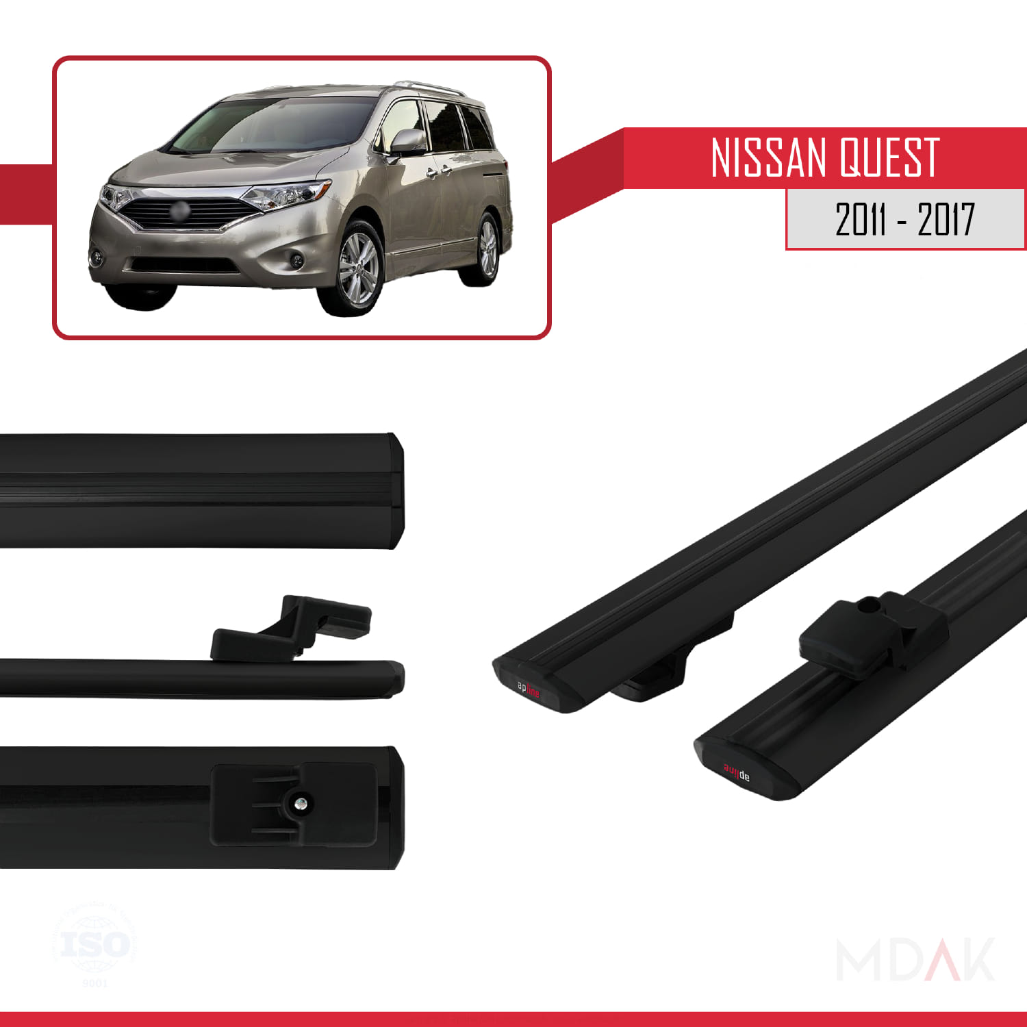 Nissan Quest 2011-2017 Arası ile Uyumlu BASIC Model Ara Atkı Tavan Barı Siyah 2 Adet - Görsel 3