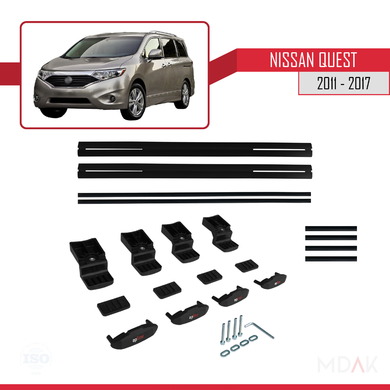 Nissan Quest 2011-2017 Arası ile Uyumlu BASIC Model Ara Atkı Tavan Barı Siyah 2 Adet - Görsel 6