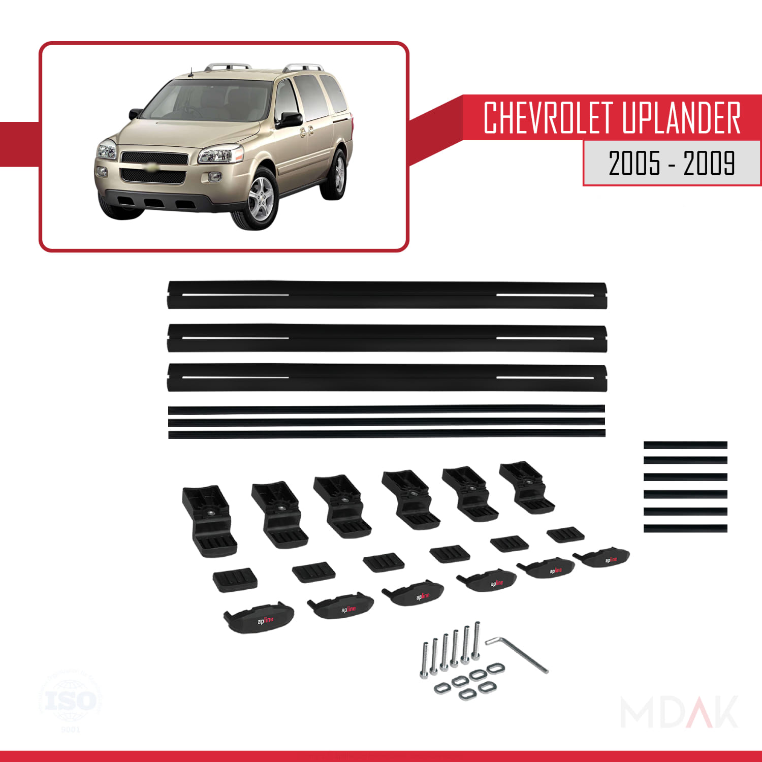 Chevrolet Uplander 2005-2009 Arası ile Uyumlu BASIC Model Ara Atkı Tavan Barı Siyah 3 Adet - Görsel 6
