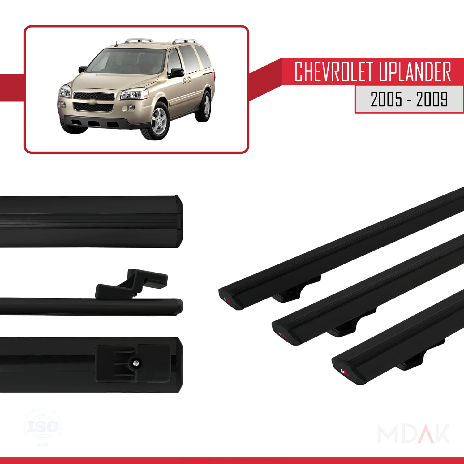 Chevrolet Uplander 2005-2009 Arası ile Uyumlu BASIC Model Ara Atkı Tavan Barı Siyah 3 Adet - Görsel 3