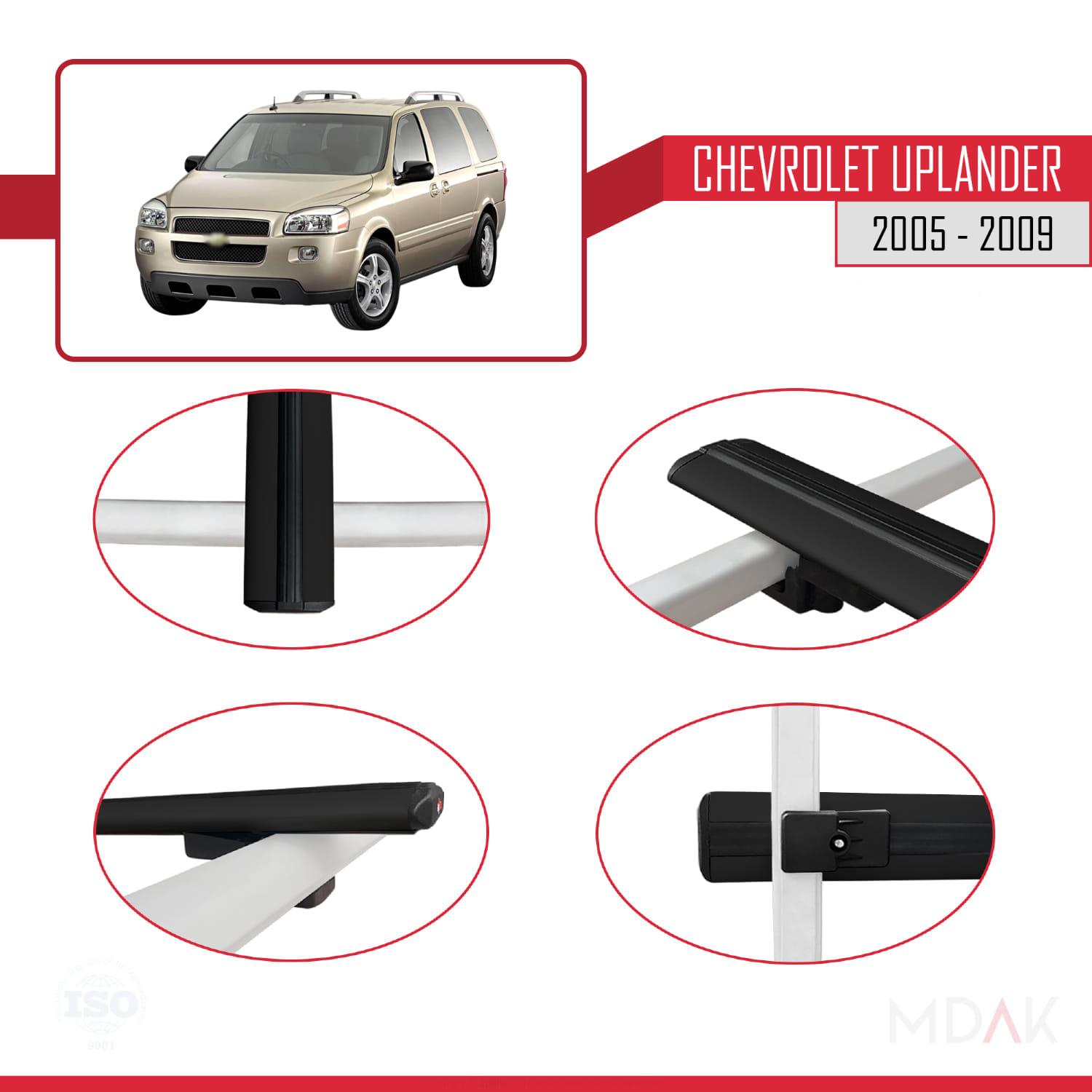 Chevrolet Uplander 2005-2009 Arası ile Uyumlu BASIC Model Ara Atkı Tavan Barı Siyah 3 Adet - Görsel 4