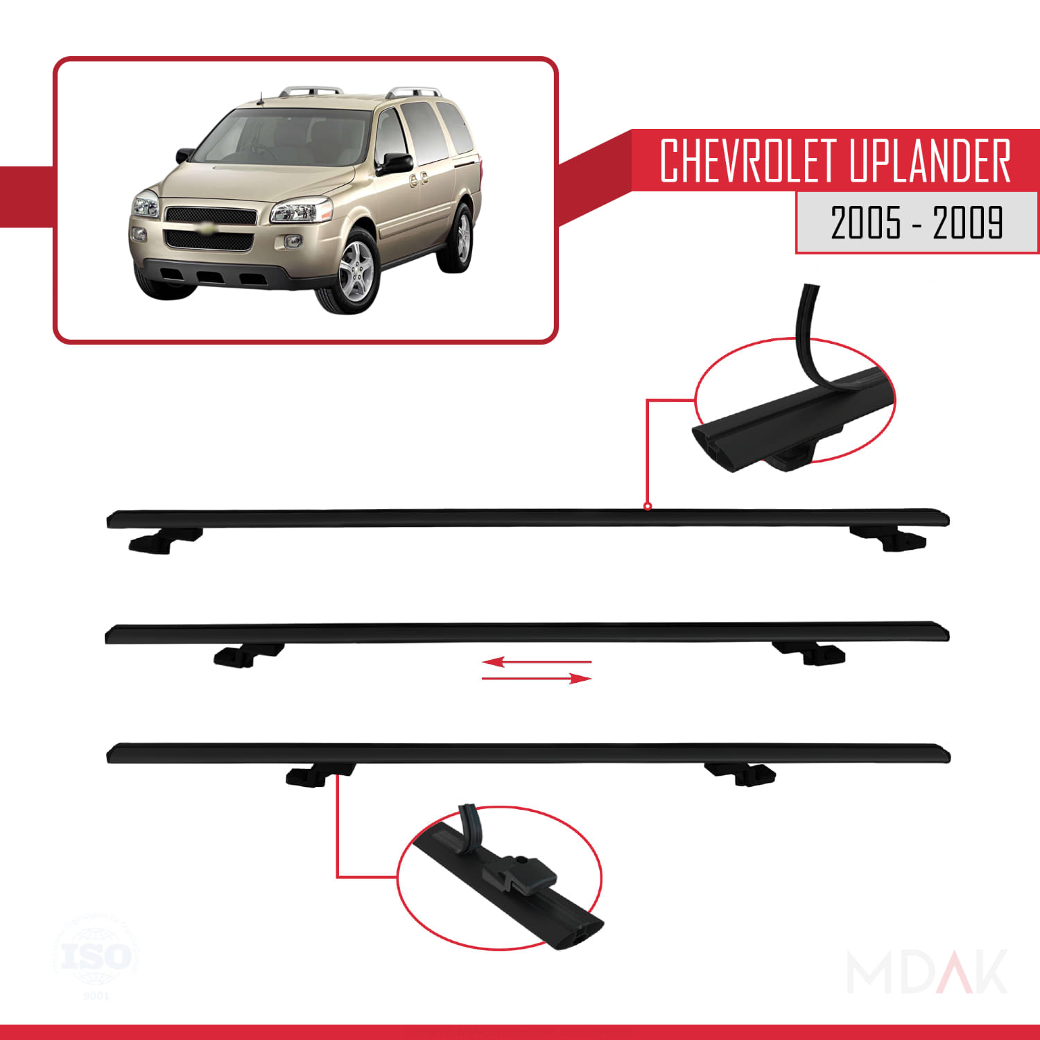 Chevrolet Uplander 2005-2009 Arası ile Uyumlu BASIC Model Ara Atkı Tavan Barı Siyah 3 Adet - Görsel 5