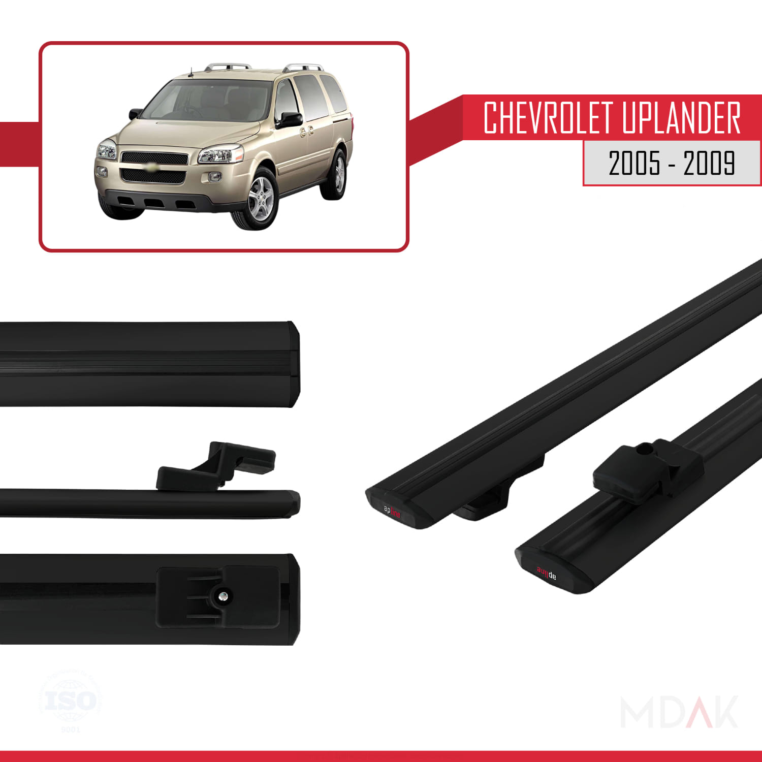Chevrolet Uplander 2005-2009 Arası ile Uyumlu BASIC Model Ara Atkı Tavan Barı Siyah 2 Adet - Görsel 3