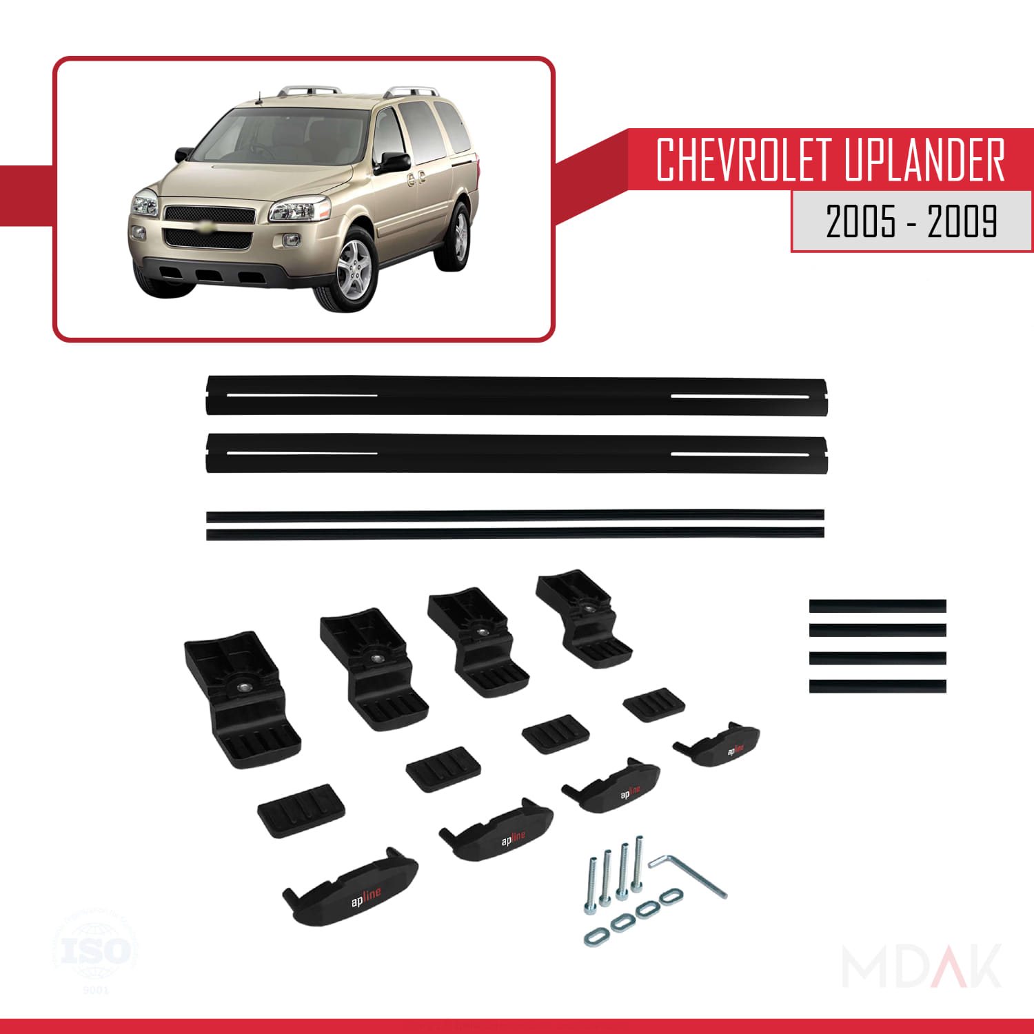 Chevrolet Uplander 2005-2009 Arası ile Uyumlu BASIC Model Ara Atkı Tavan Barı Siyah 2 Adet - Görsel 6